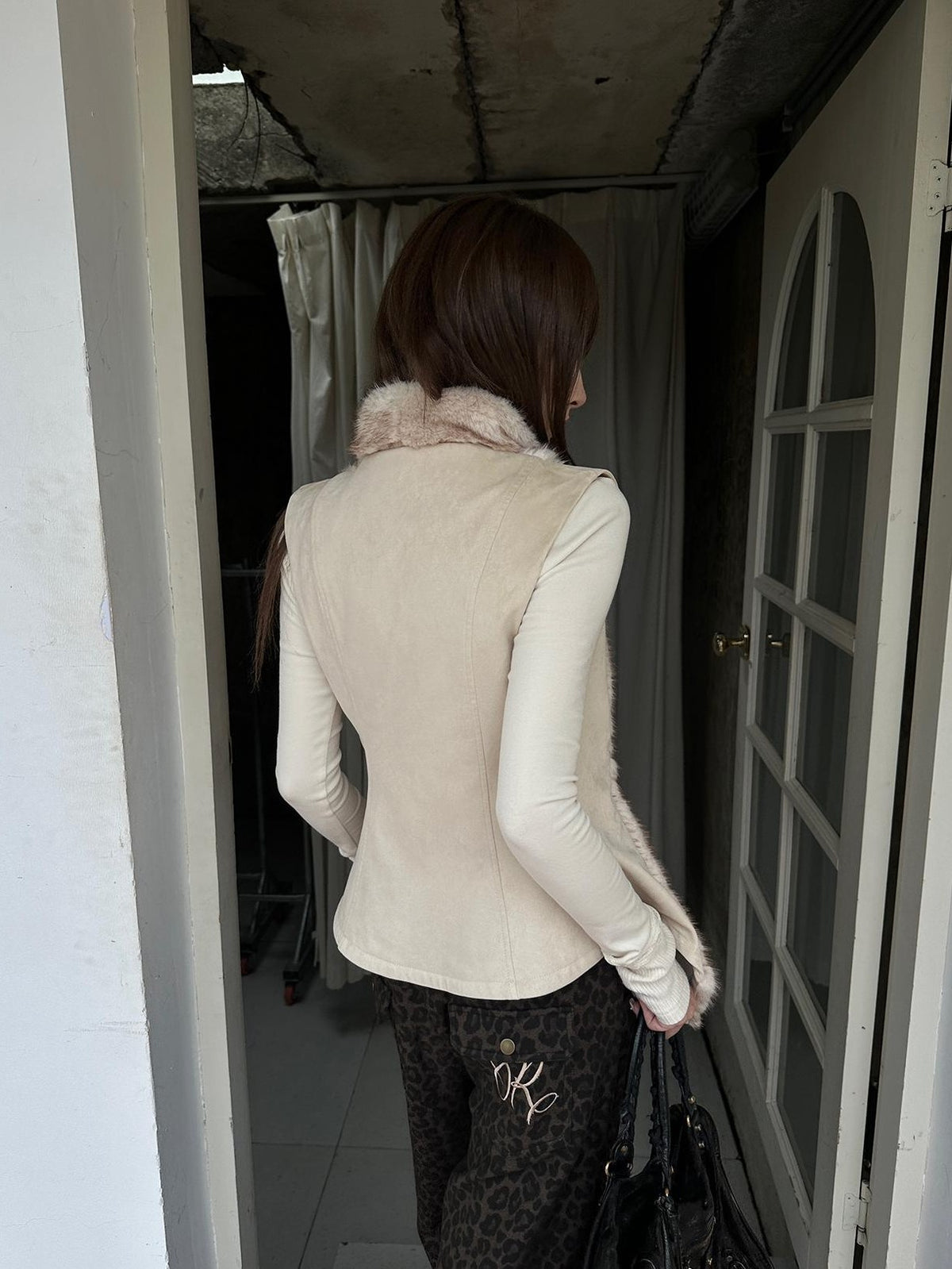 Rase le sol Suede Faux Fur Spliced Slim Fit Women's Polyester Vests
