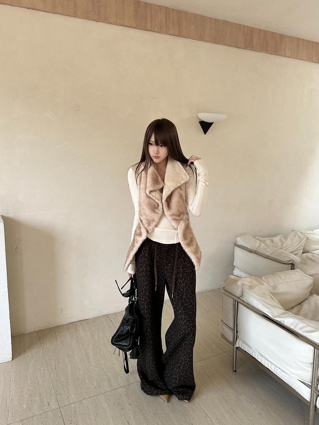 Rase le sol Suede Faux Fur Spliced Slim Fit Women's Polyester Vests