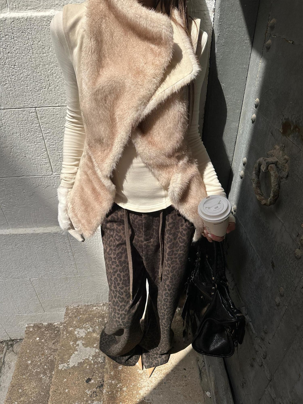Rase le sol Suede Faux Fur Spliced Slim Fit Women's Polyester Vests