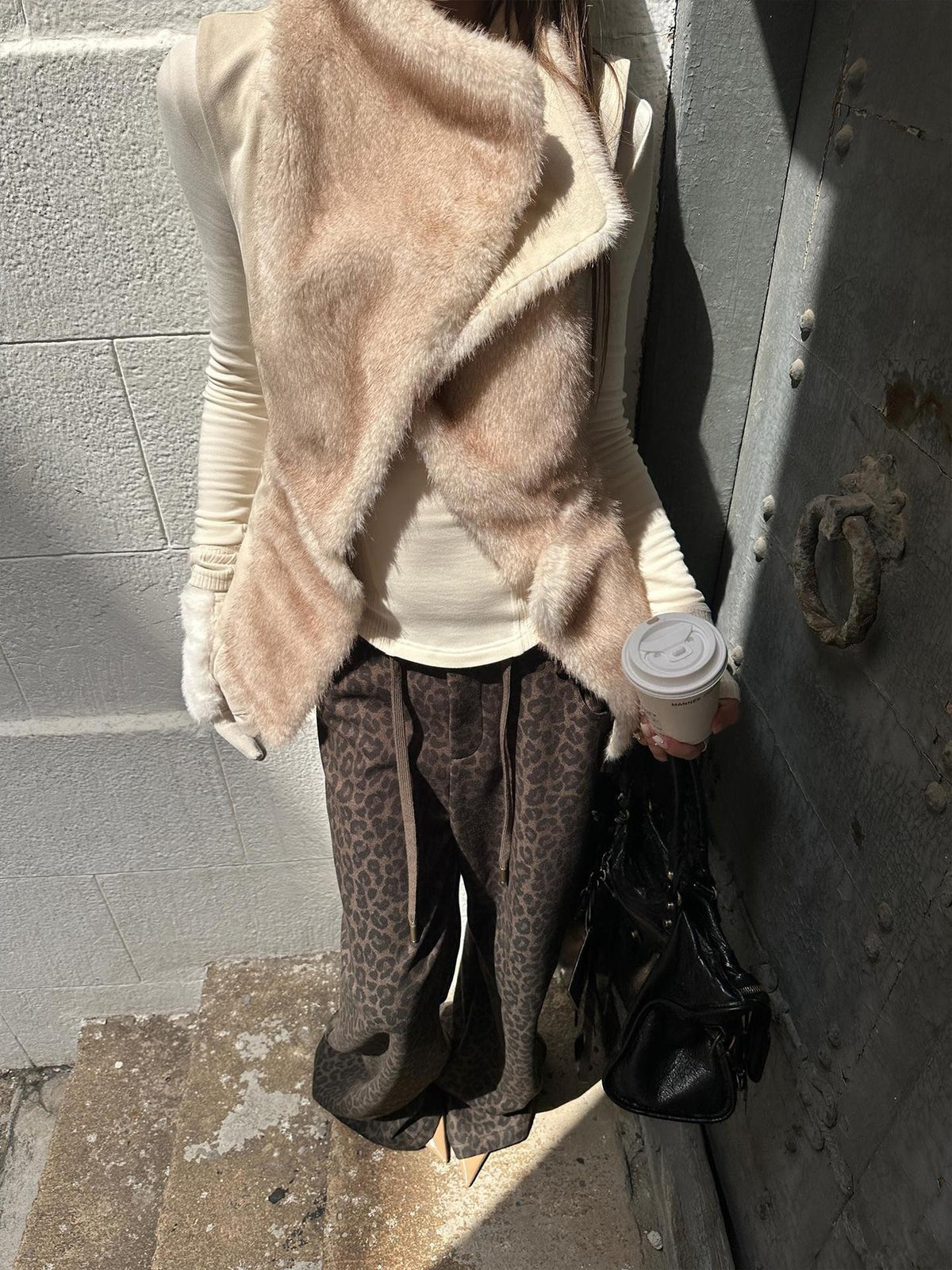 Rase le sol Suede Faux Fur Spliced Slim Fit Women's Polyester Vests
