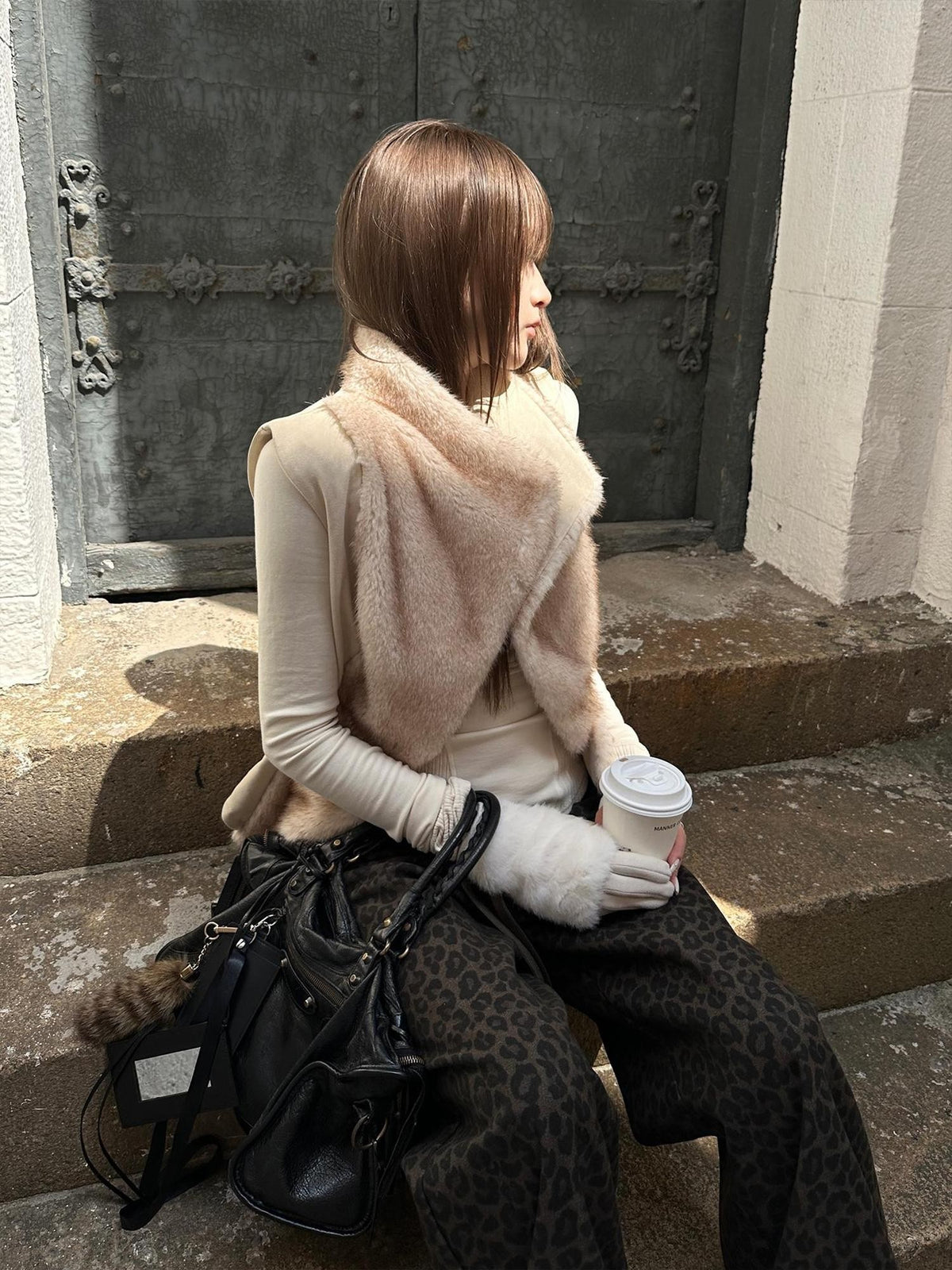 Rase le sol Suede Faux Fur Spliced Slim Fit Women's Polyester Vests