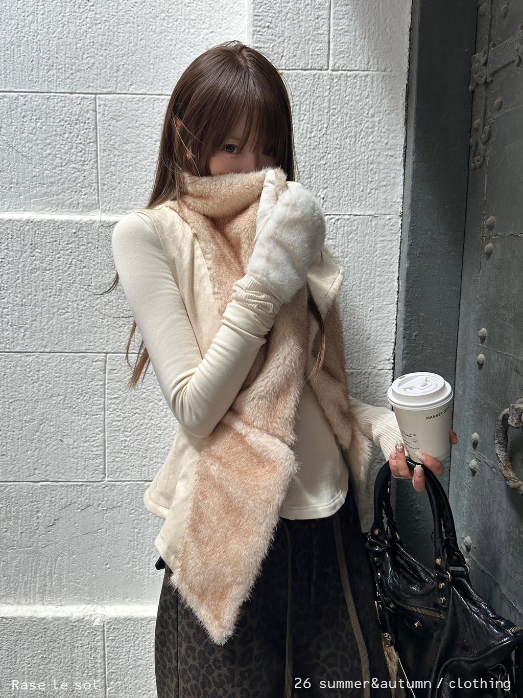 Rase le sol Suede Faux Fur Spliced Slim Fit Women's Polyester Vests