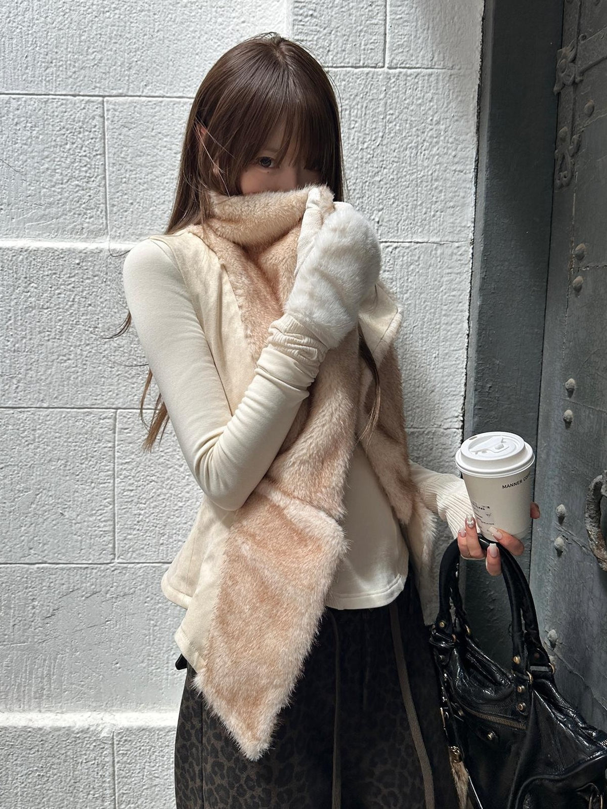 Rase le sol Suede Faux Fur Spliced Slim Fit Women's Polyester Vests