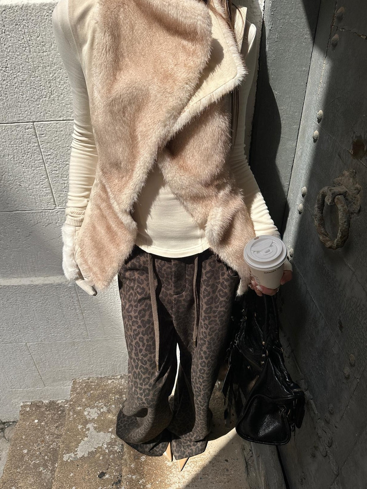 Rase le sol Suede Faux Fur Spliced Slim Fit Women's Polyester Vests