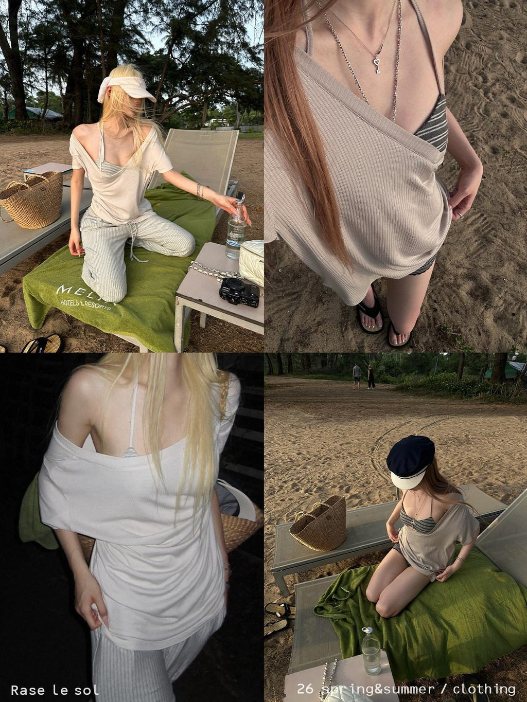 Rase le sol Sunlit Coast V-neck Loose Two Piece Cami Set Women's Short Sleeve T-shirts