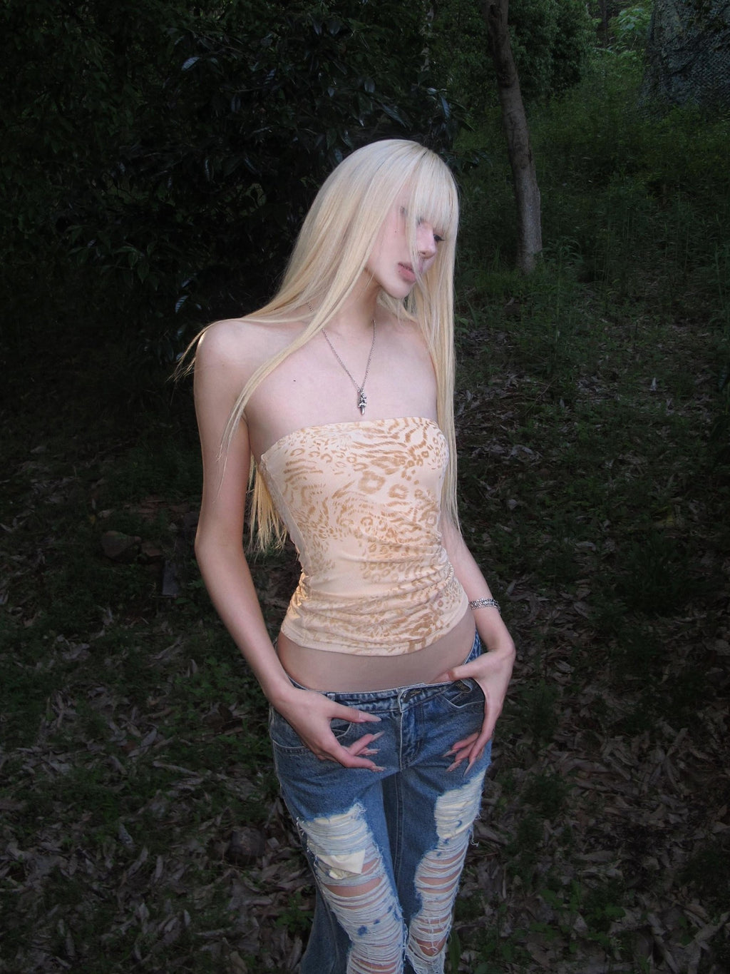 Rase le sol Sweetheart Velvet Flocked Tulle Leopard Print Women's Tube Tops