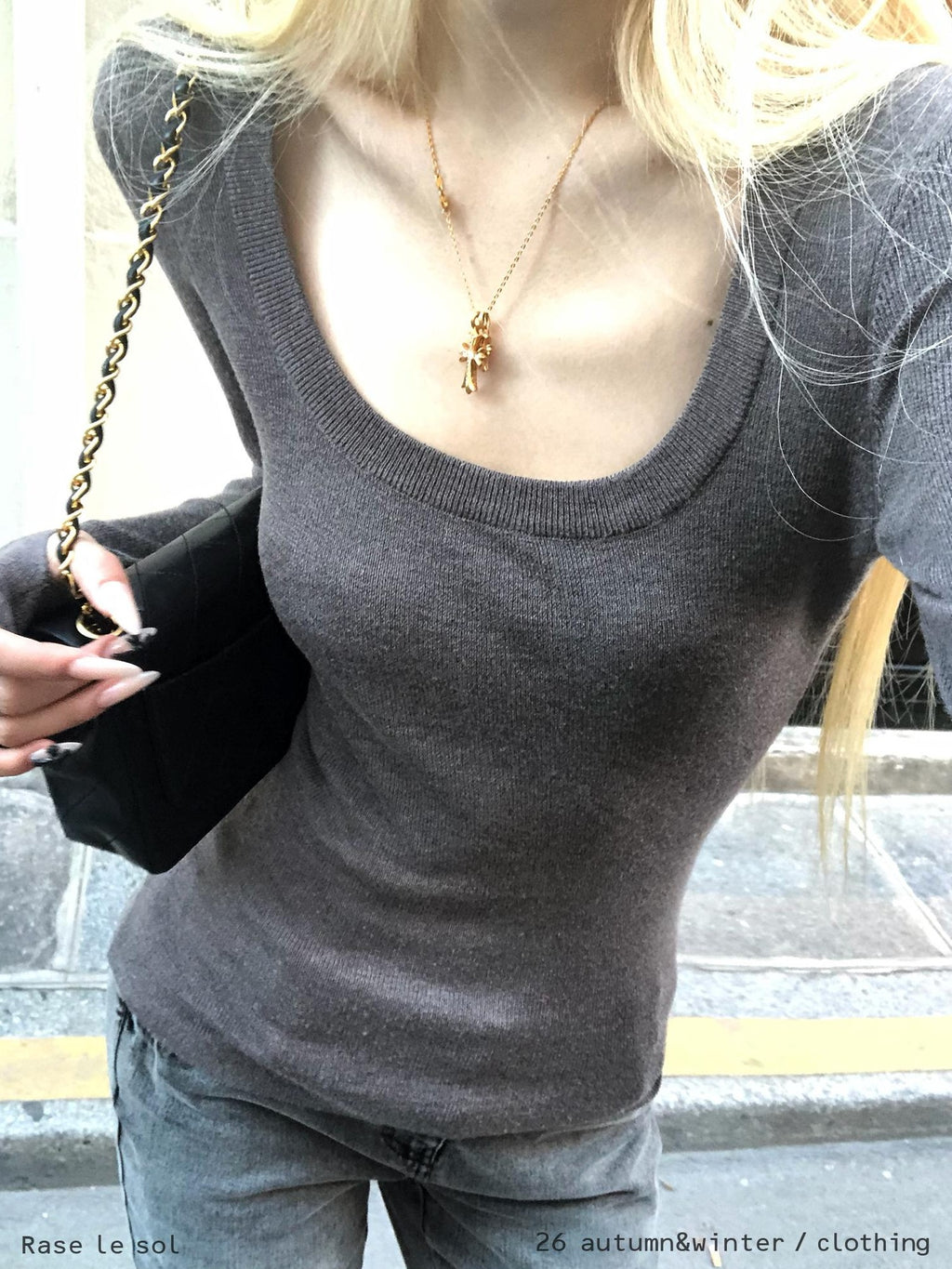 Rase le sol U Neck Slim Fit Soft Knit Long Sleeve Women's Polyester Sweaters