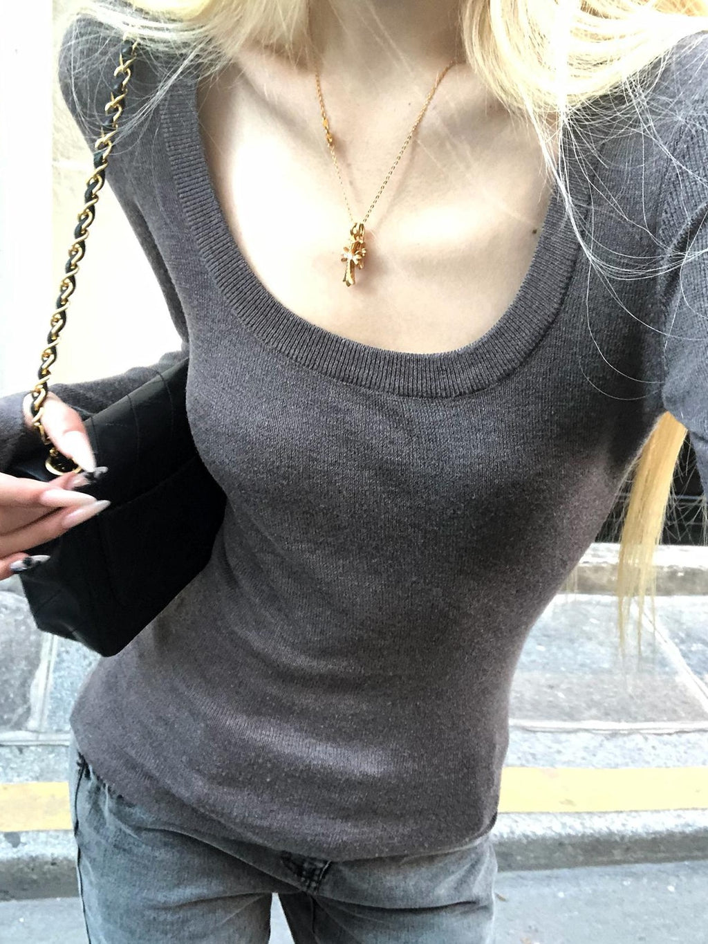 Rase le sol U Neck Slim Fit Soft Knit Long Sleeve Women's Polyester Sweaters
