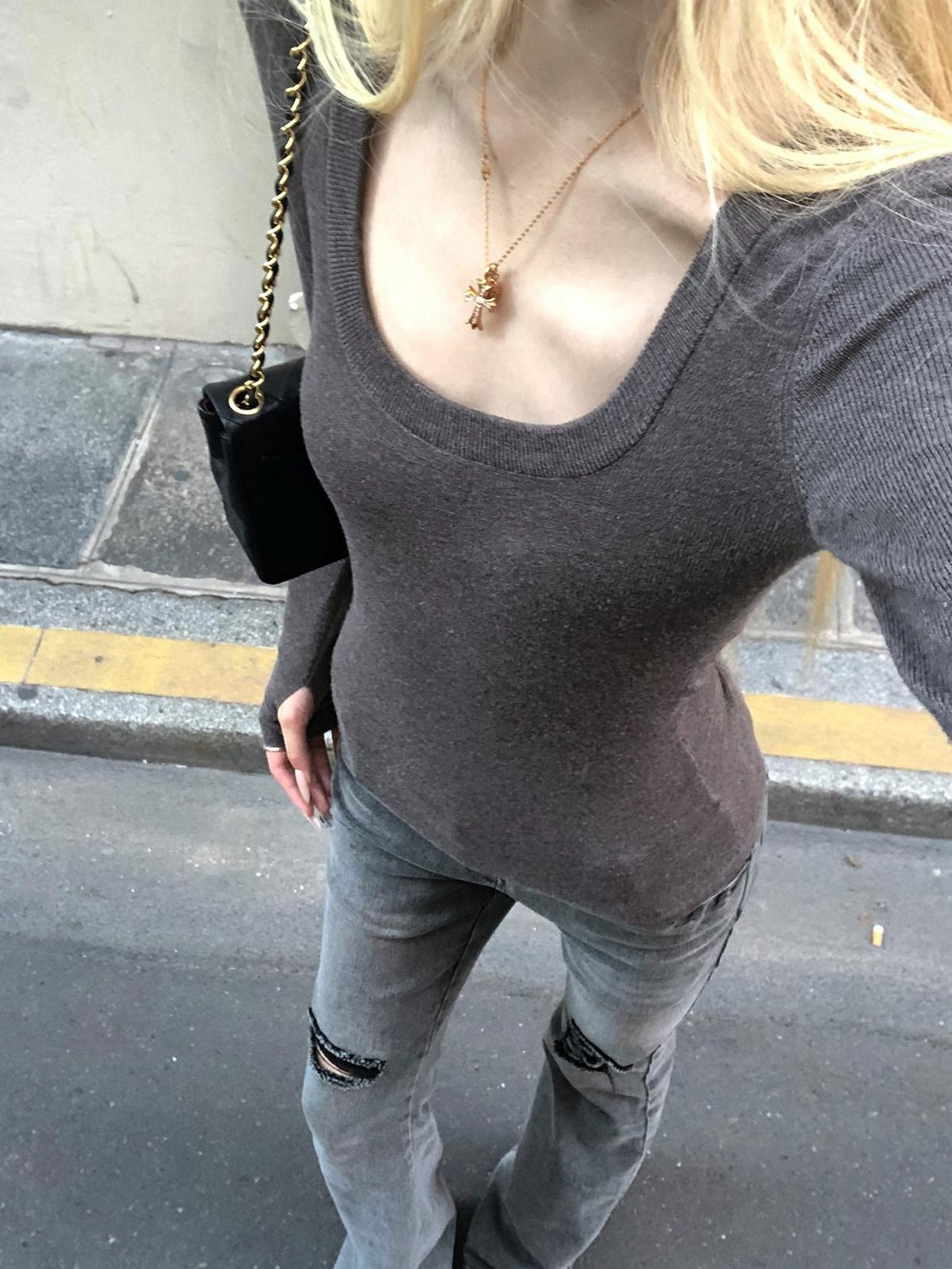 Rase le sol U Neck Slim Fit Soft Knit Long Sleeve Women's Polyester Sweaters