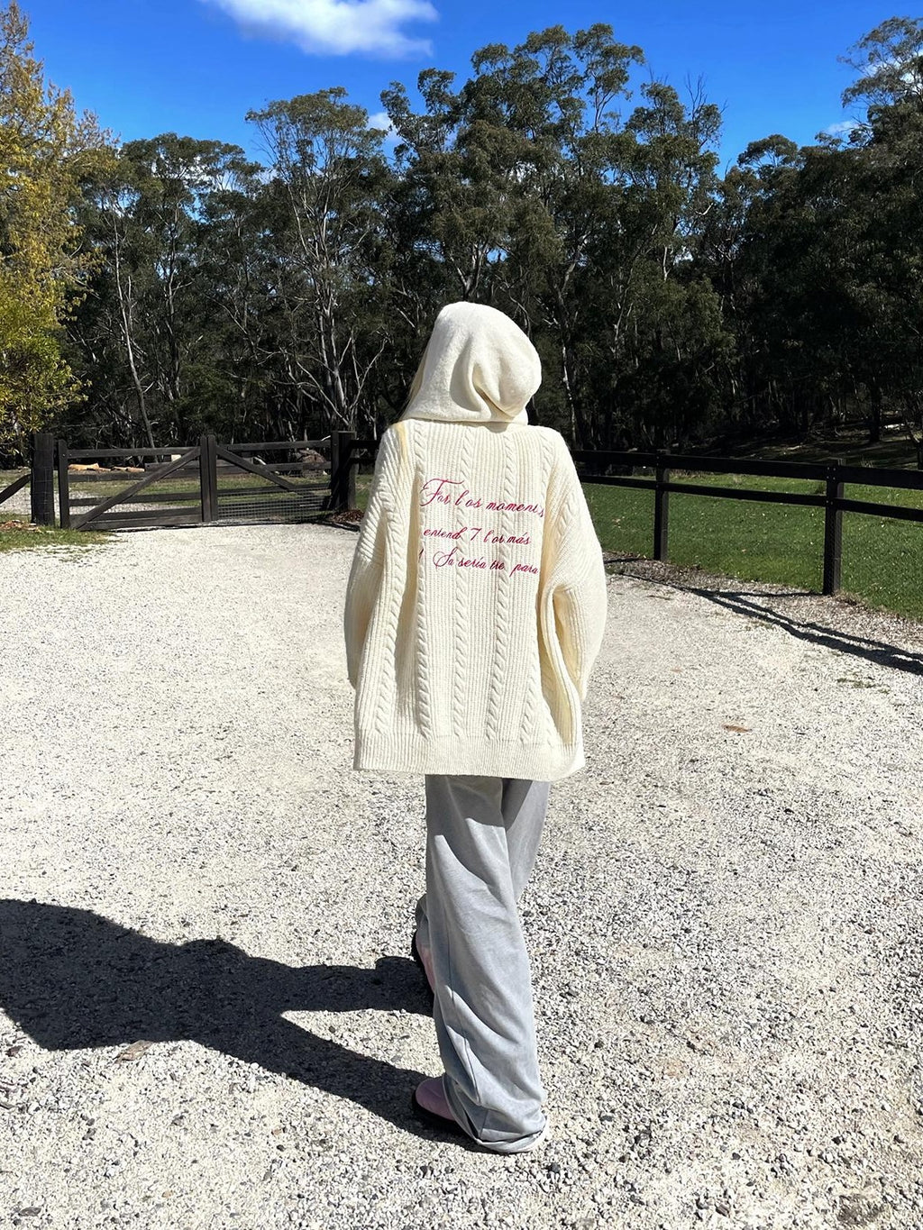 Rase le sol Vintage Embroidered Hooded Long Sleeve Women's Wool Blend Cardigans