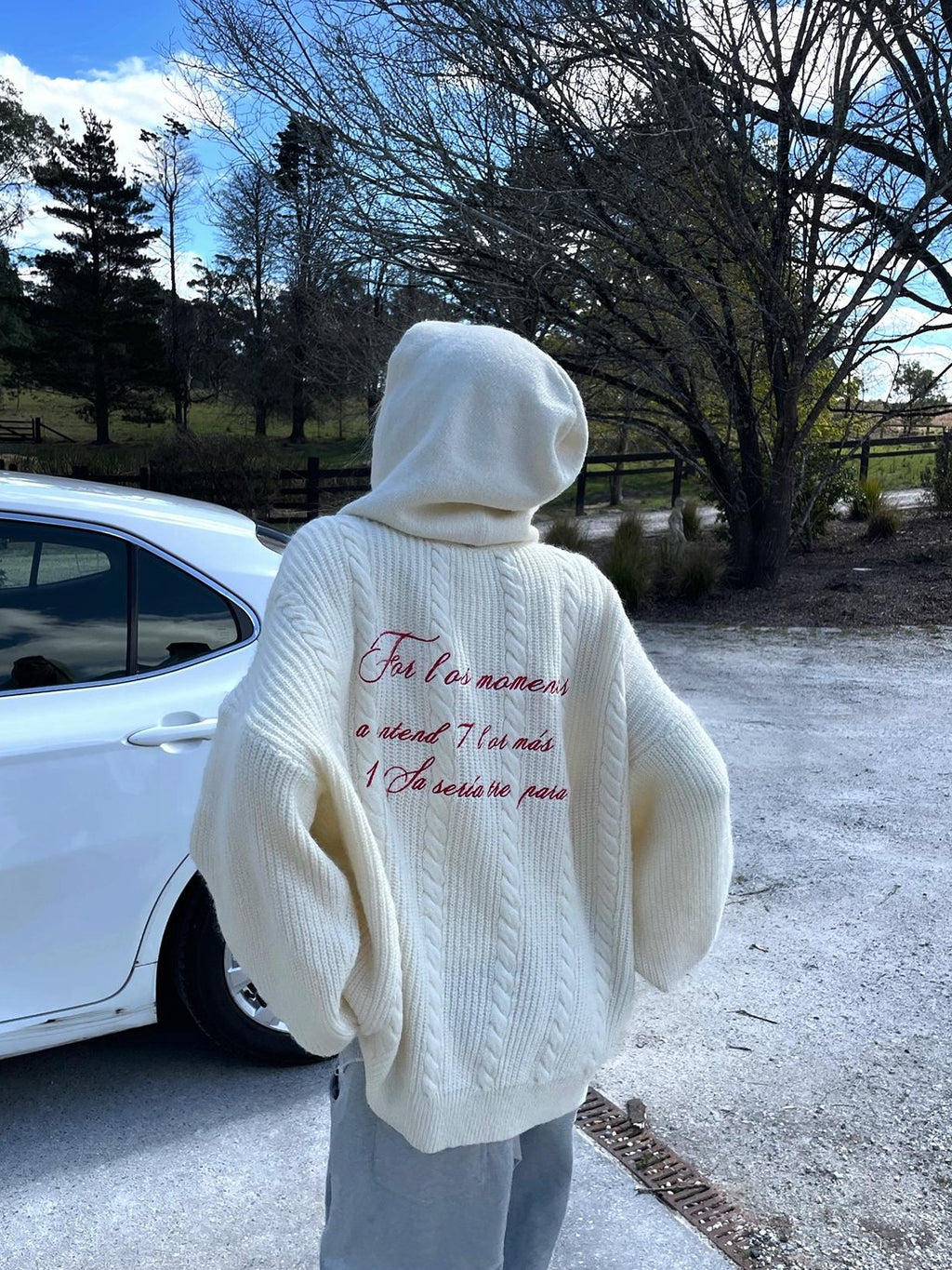 Rase le sol Vintage Embroidered Hooded Long Sleeve Women's Wool Blend Cardigans