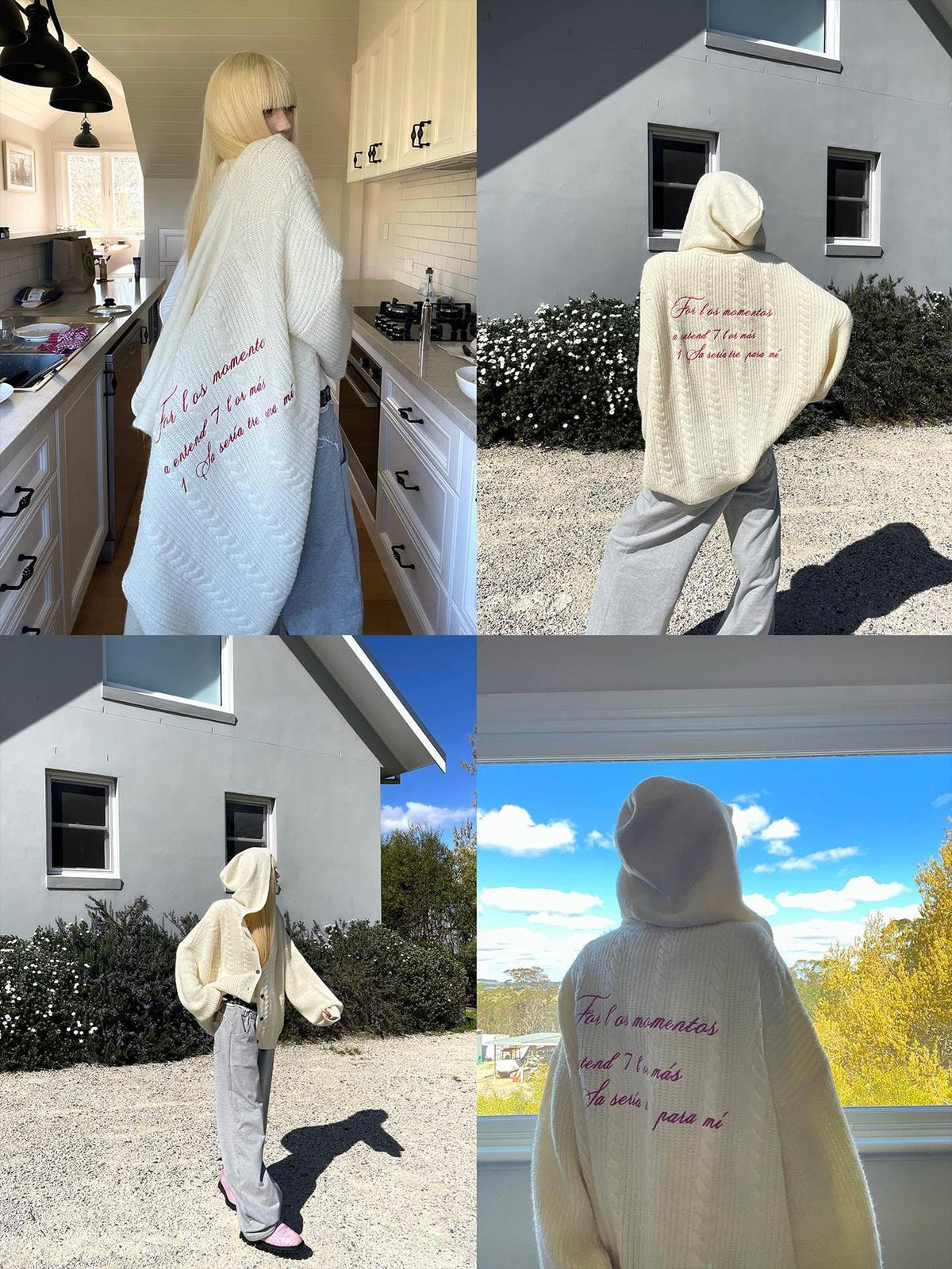 Rase le sol Vintage Embroidered Hooded Long Sleeve Women's Wool Blend Cardigans