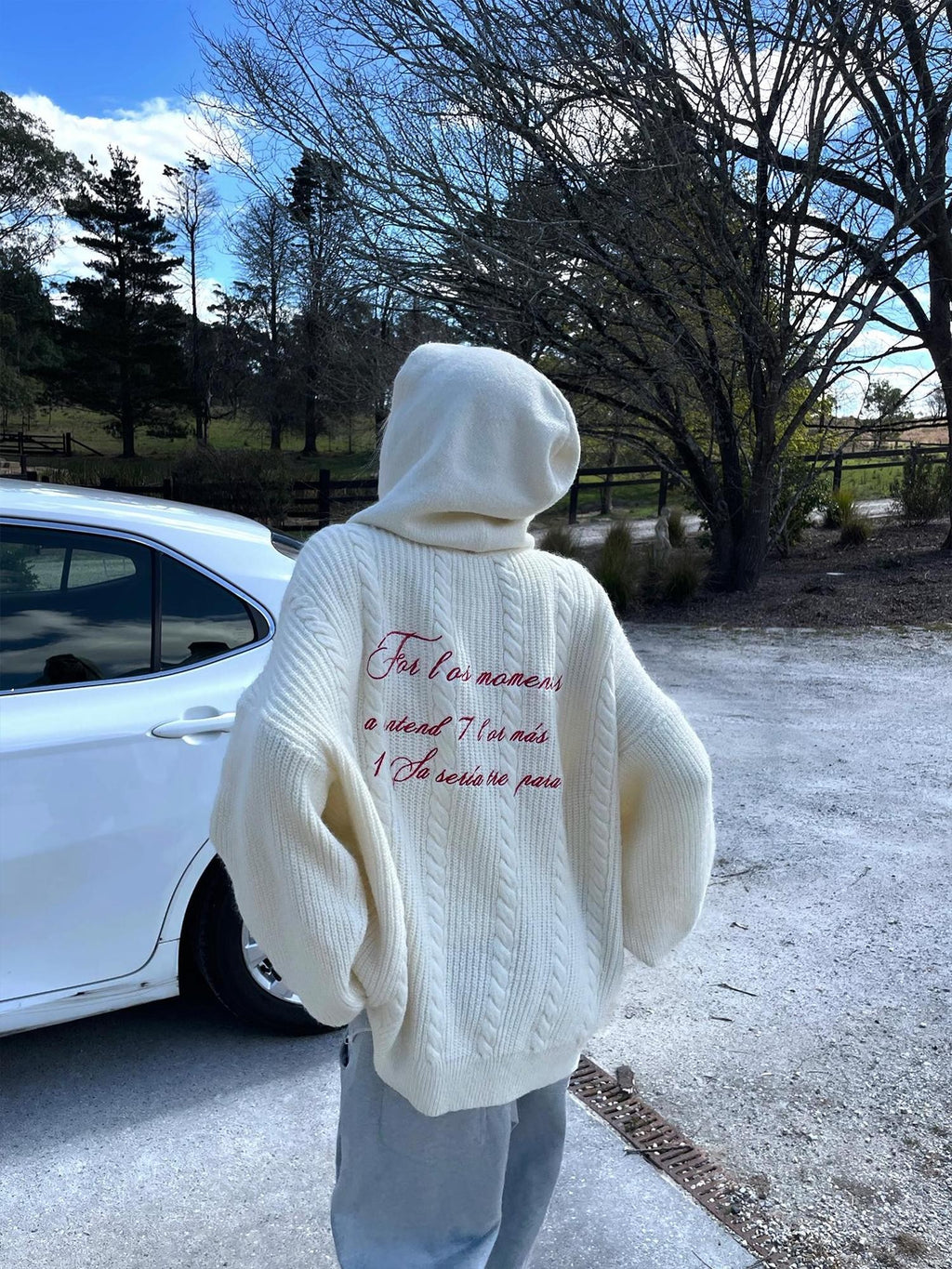 Rase le sol Vintage Embroidered Hooded Long Sleeve Women's Wool Blend Cardigans