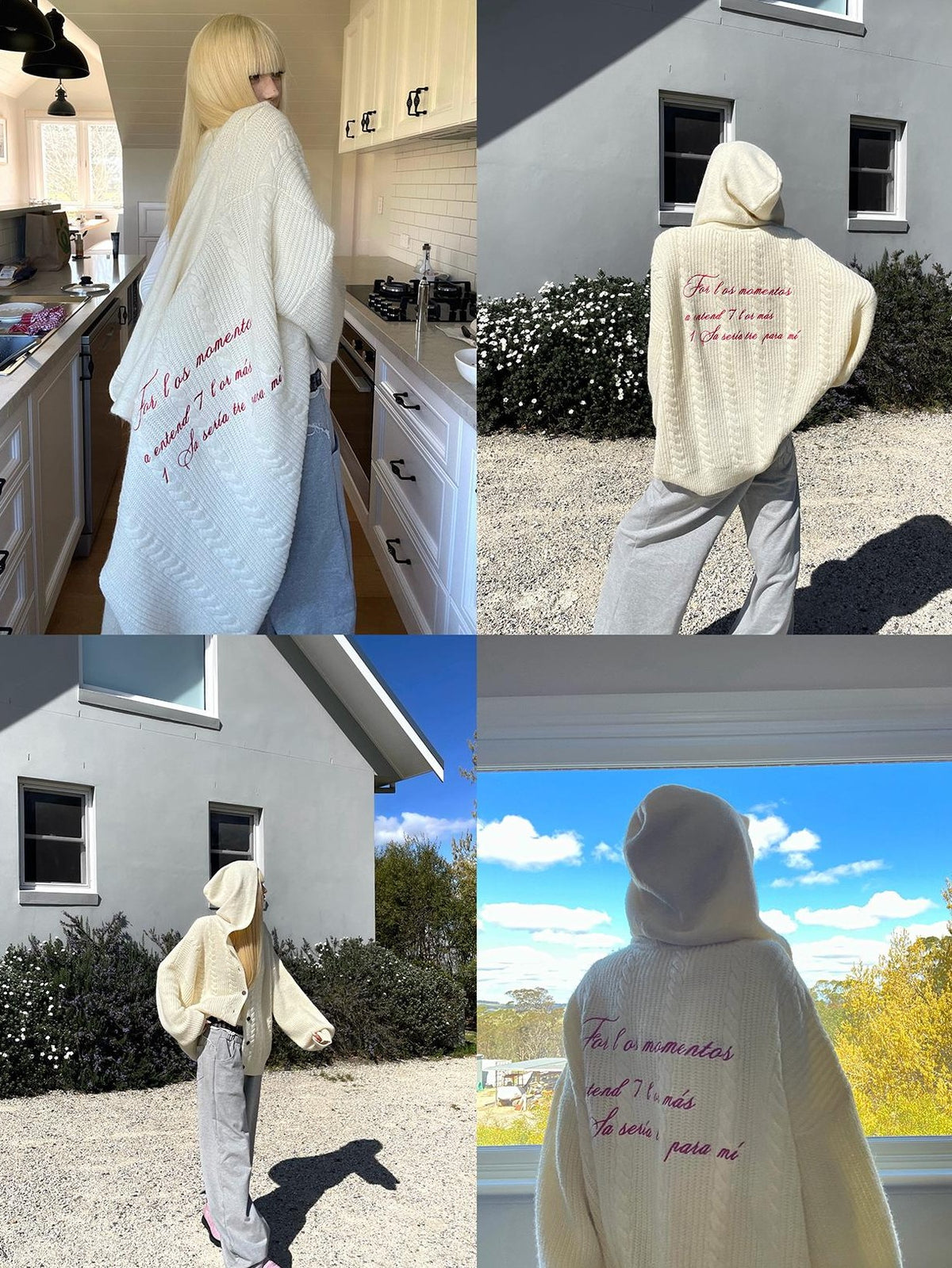 Rase le sol Vintage Embroidered Hooded Long Sleeve Women's Wool Blend Cardigans