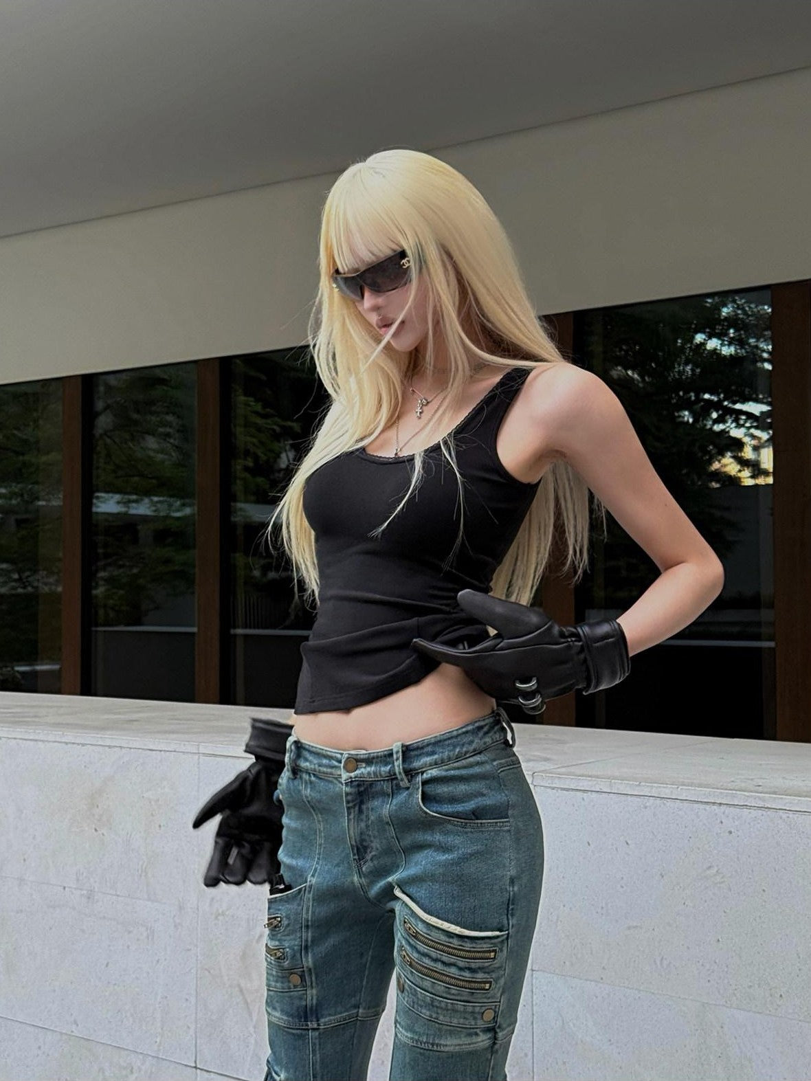 Rase le sol Vintage Multi Pocket Low Rise Cargo Women's Denim Bootcut Jeans