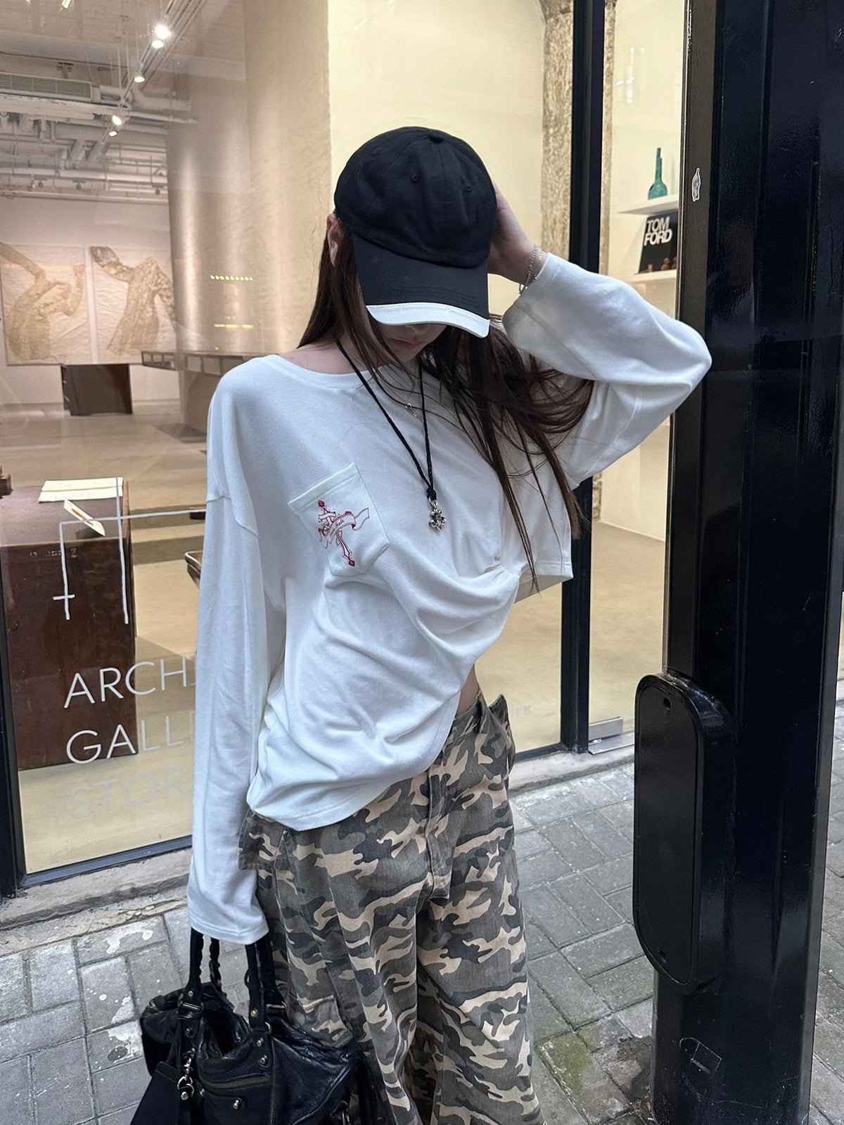 Rase le sol Vintage Washed Camo Low Rise Cotton Women's Wide-leg Pants