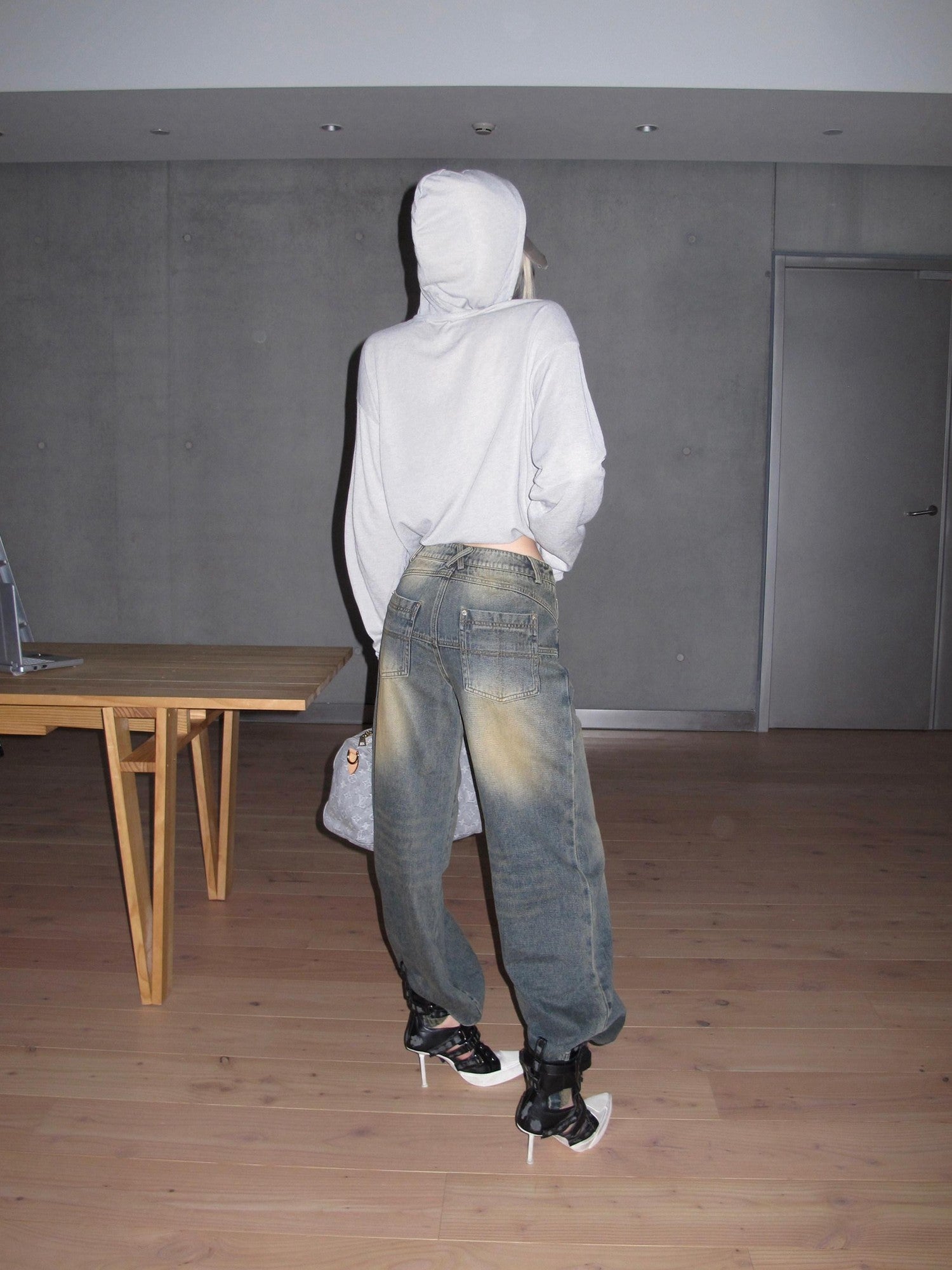 Rase le sol Vintage Washed Low Rise Loose Fit Women's Denim Wide-leg Jeans
