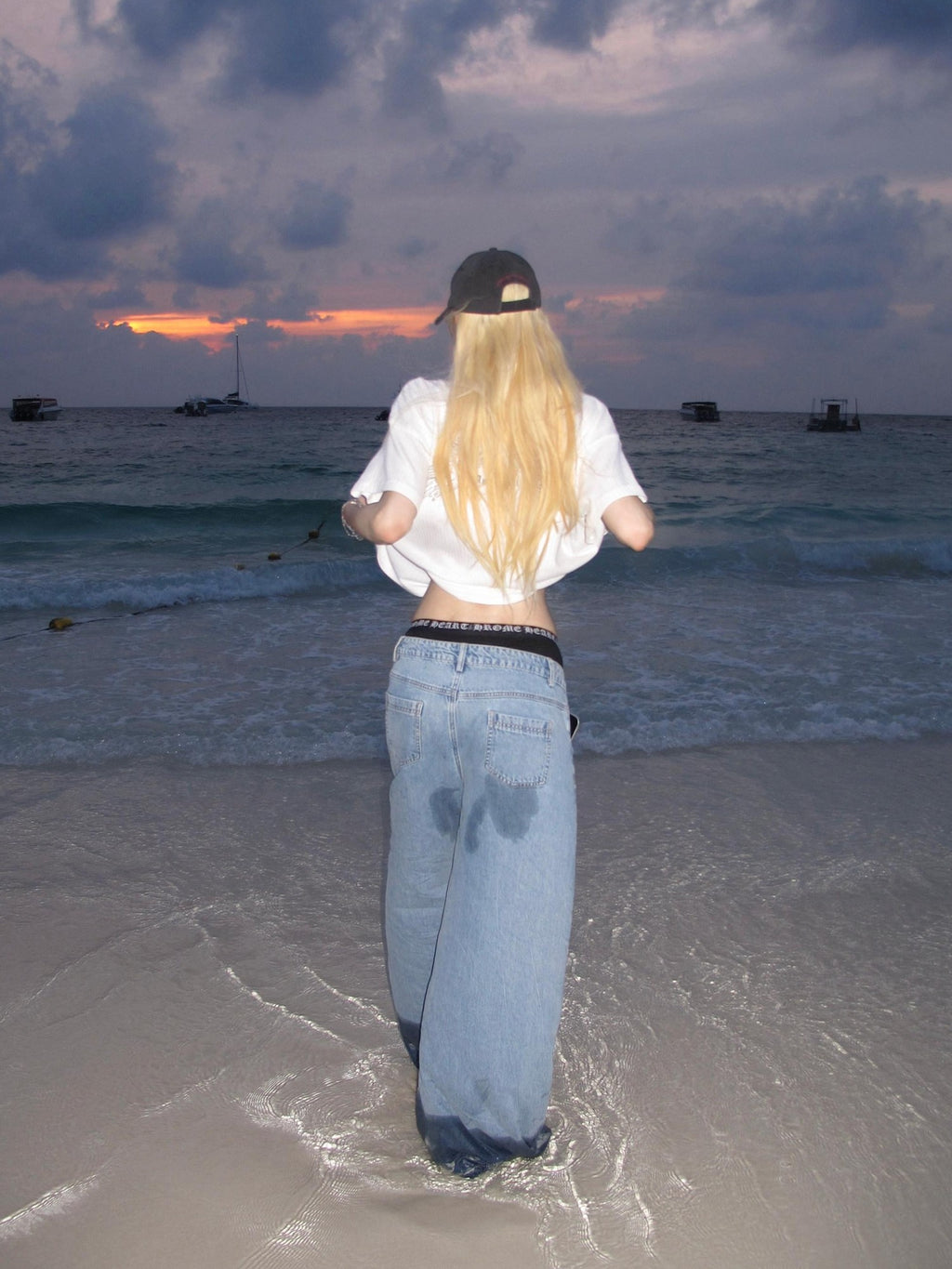 Rase le sol Wandering Sailor Distressed Low Rise Women's Denim Wide-leg Jeans
