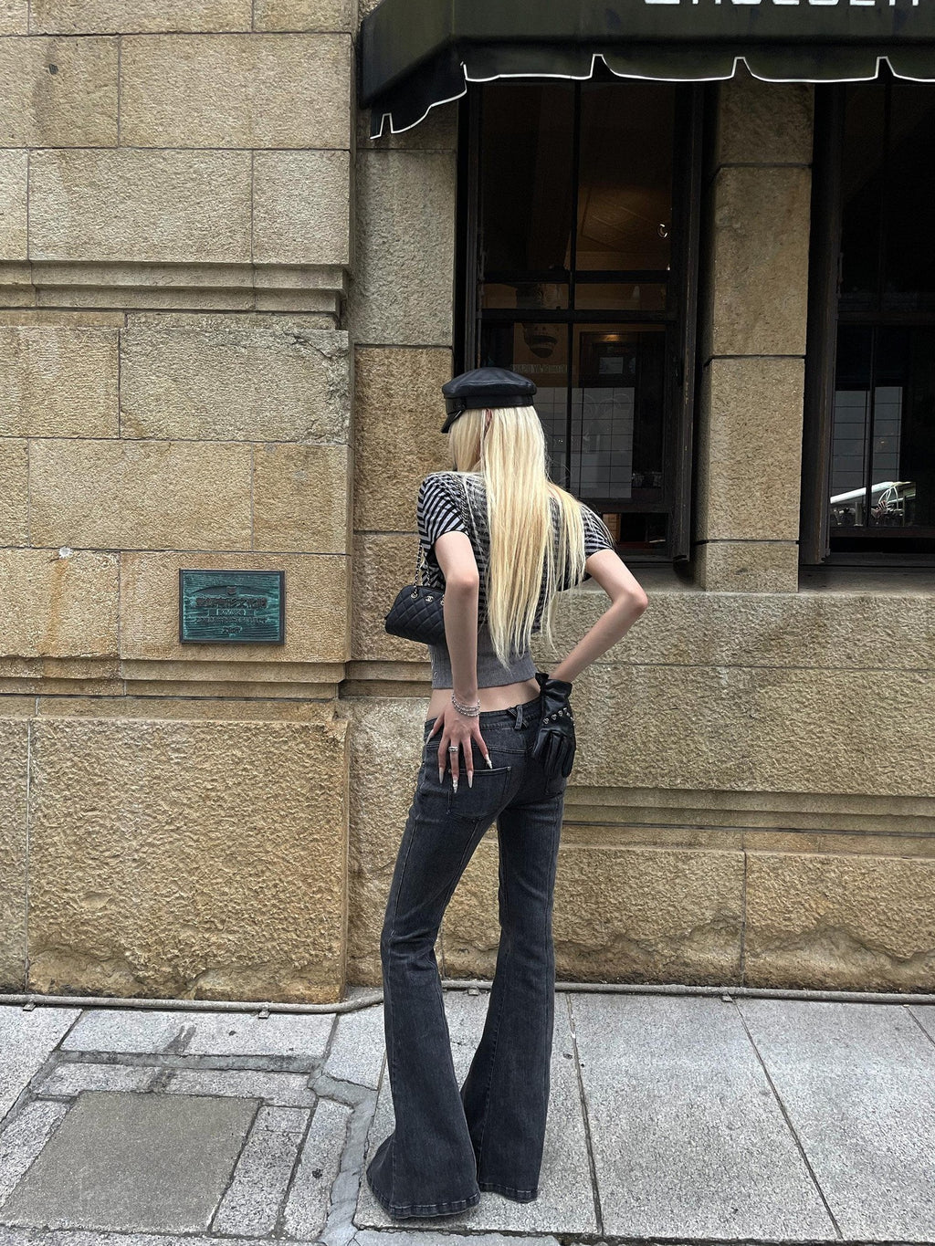 Rase le sol Washed Black Skinny Low Rise Micro Flare Women's Denim Bootcut Jeans