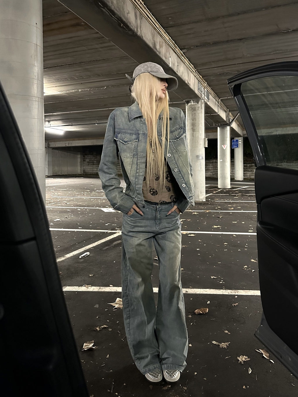 Rase_le_sol_Washed_Distressed_Denim_Button_Up_Women's_Cotton_Casual_Top_&_Pants_Sets_1080316609124_MISSTT