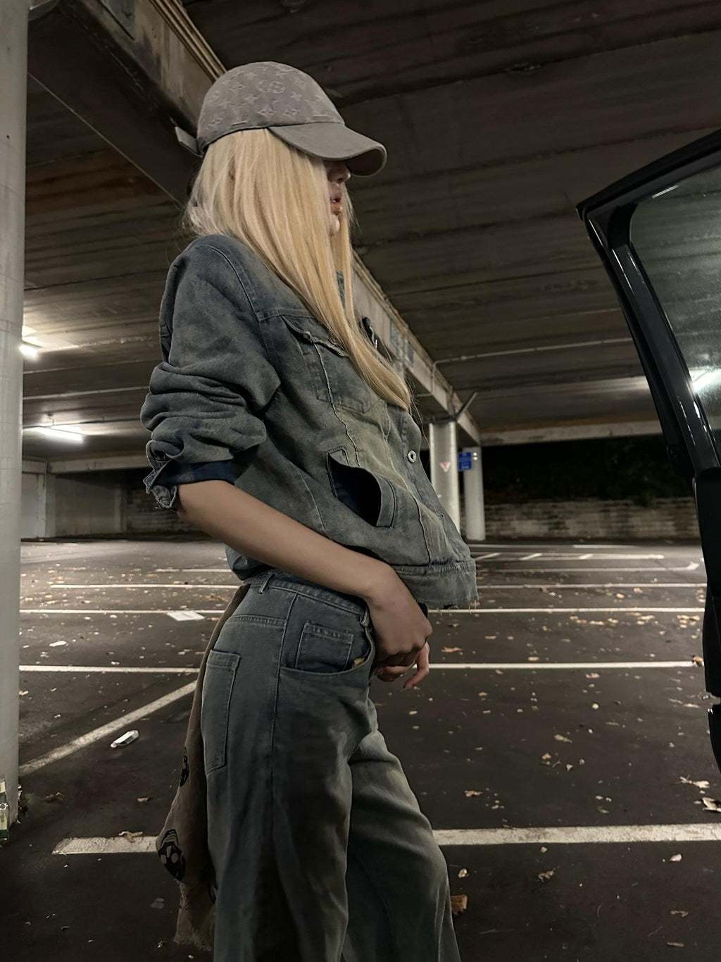 Rase le sol Washed Distressed Denim Button Up Women's Cotton Casual Top & Pants Sets