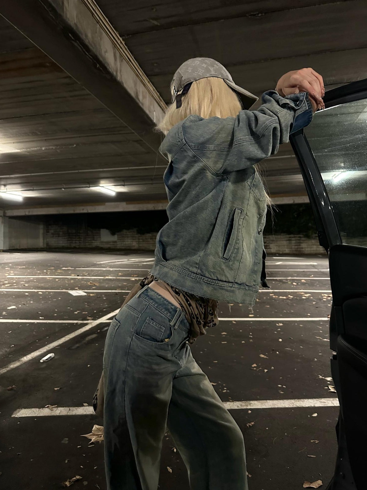 Rase le sol Washed Distressed Denim Button Up Women's Cotton Casual Top & Pants Sets