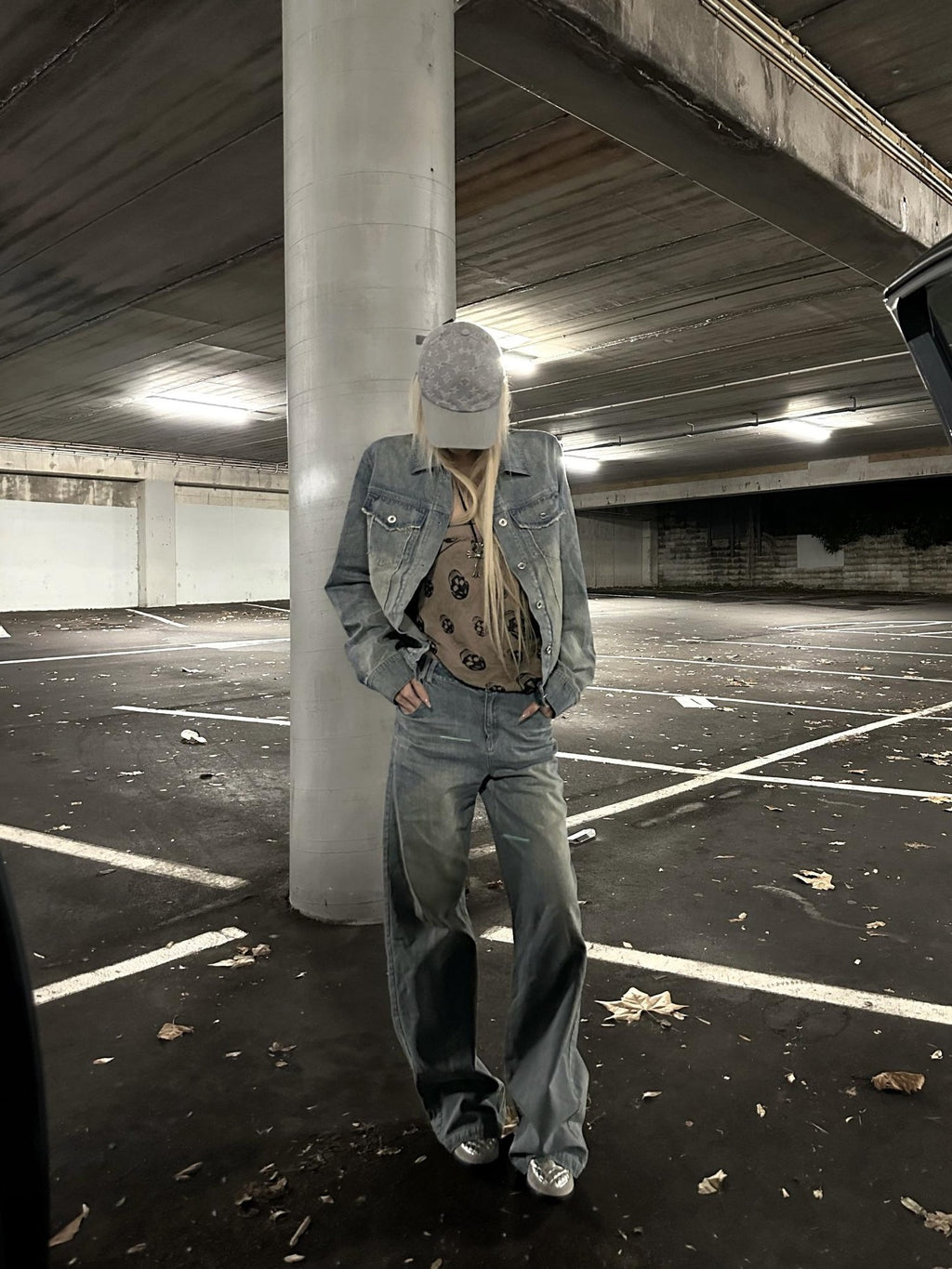 Rase le sol Washed Distressed Denim Button Up Women's Cotton Casual Top & Pants Sets