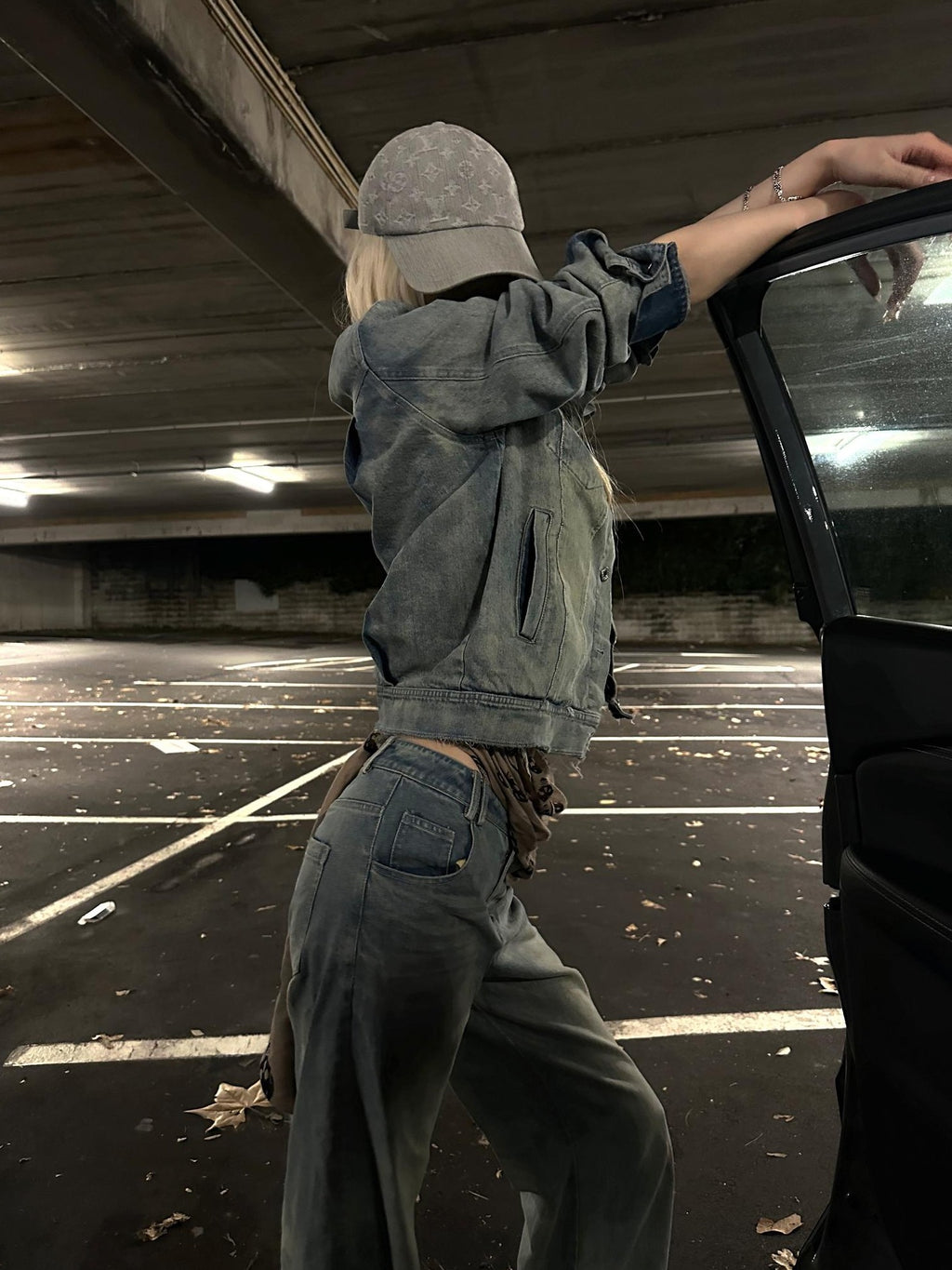 Rase le sol Washed Distressed Denim Button Up Women's Cotton Casual Top & Pants Sets