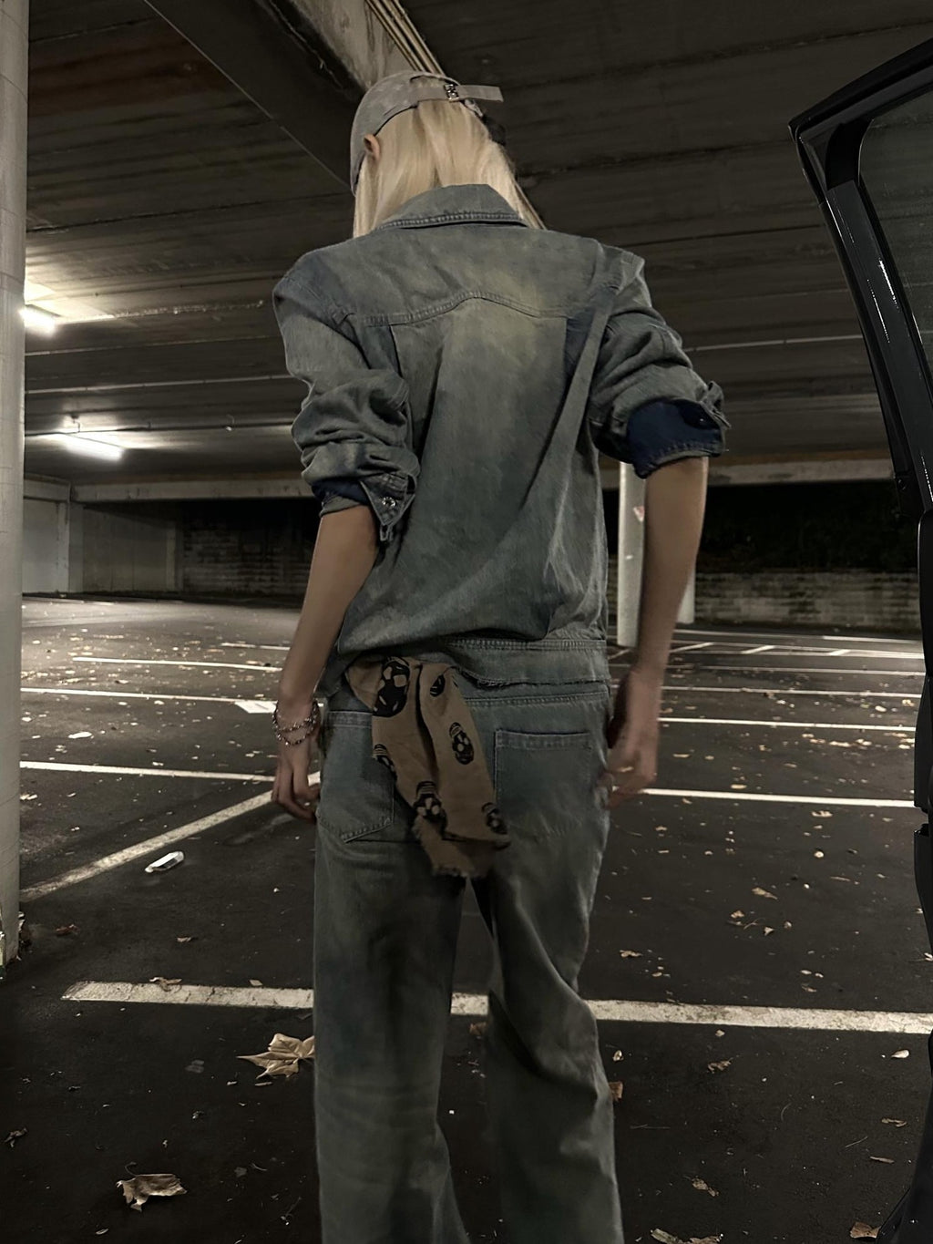 Rase le sol Washed Distressed Denim Women's Cotton Casual Top & Pants Sets
