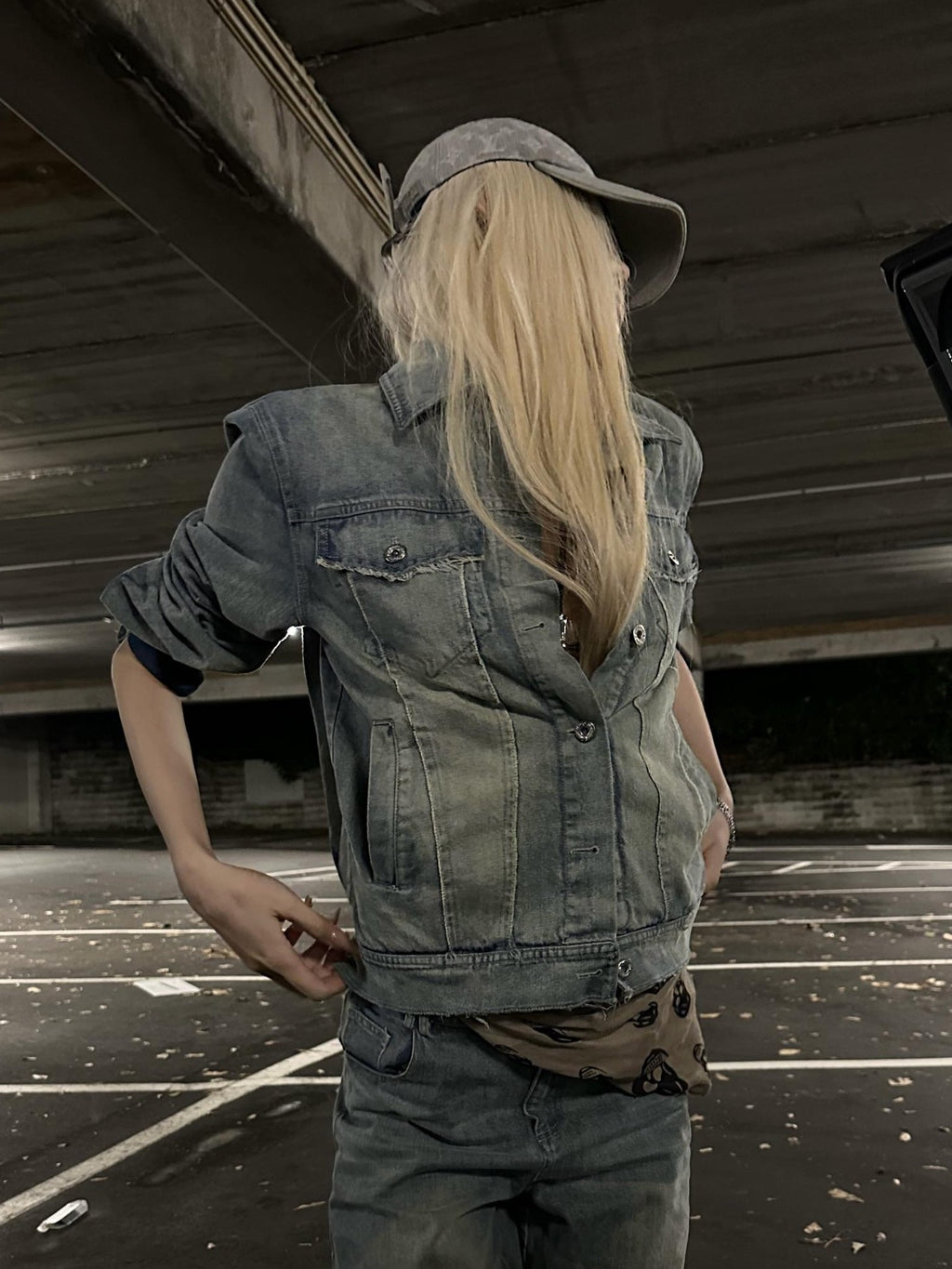 Rase le sol Washed Distressed Denim Women's Cotton Casual Top & Pants Sets