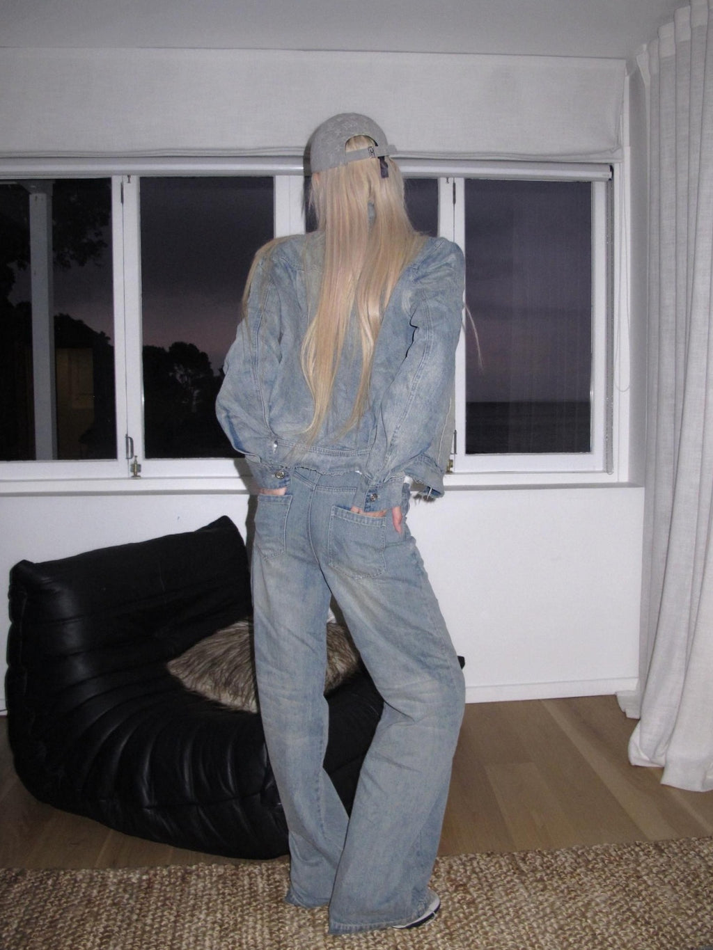 Rase le sol Washed Distressed Denim Women's Cotton Casual Top & Pants Sets