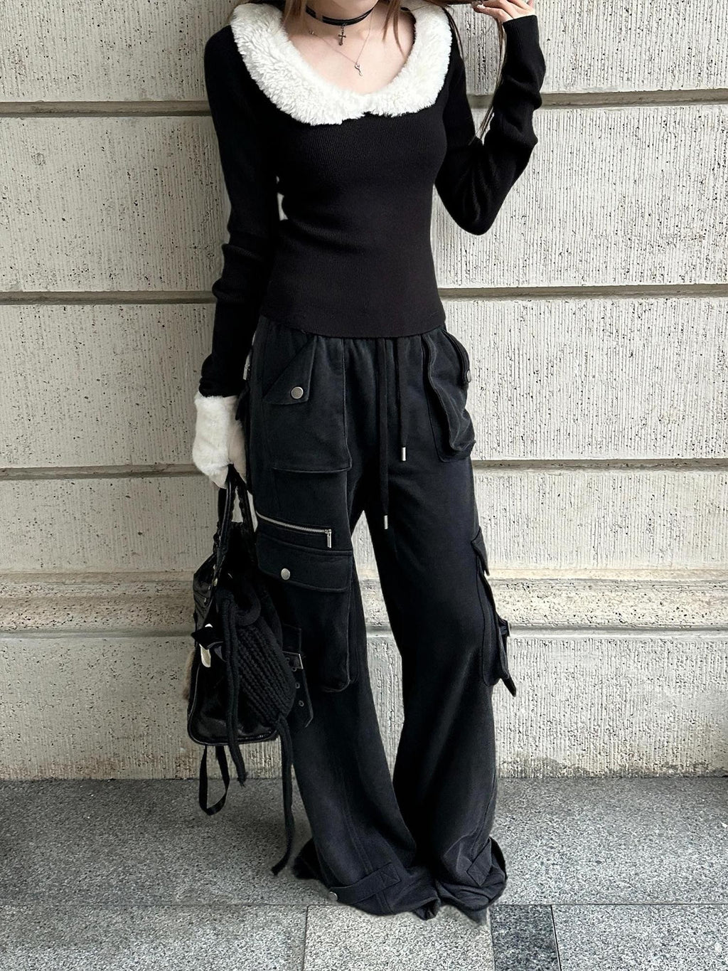 Rase le sol Washed Pocket Low Rise Straight Leg Cotton Women's Cargo Pants