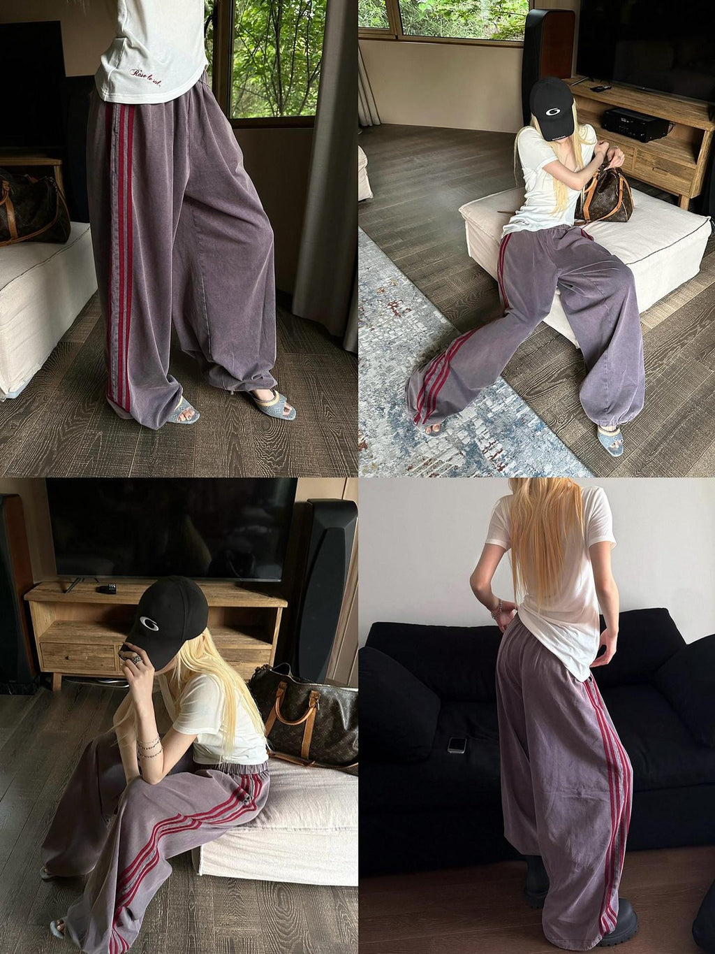 Rase le sol Washed Purple American Vintage Sweatpants Women's Wide-leg Pants