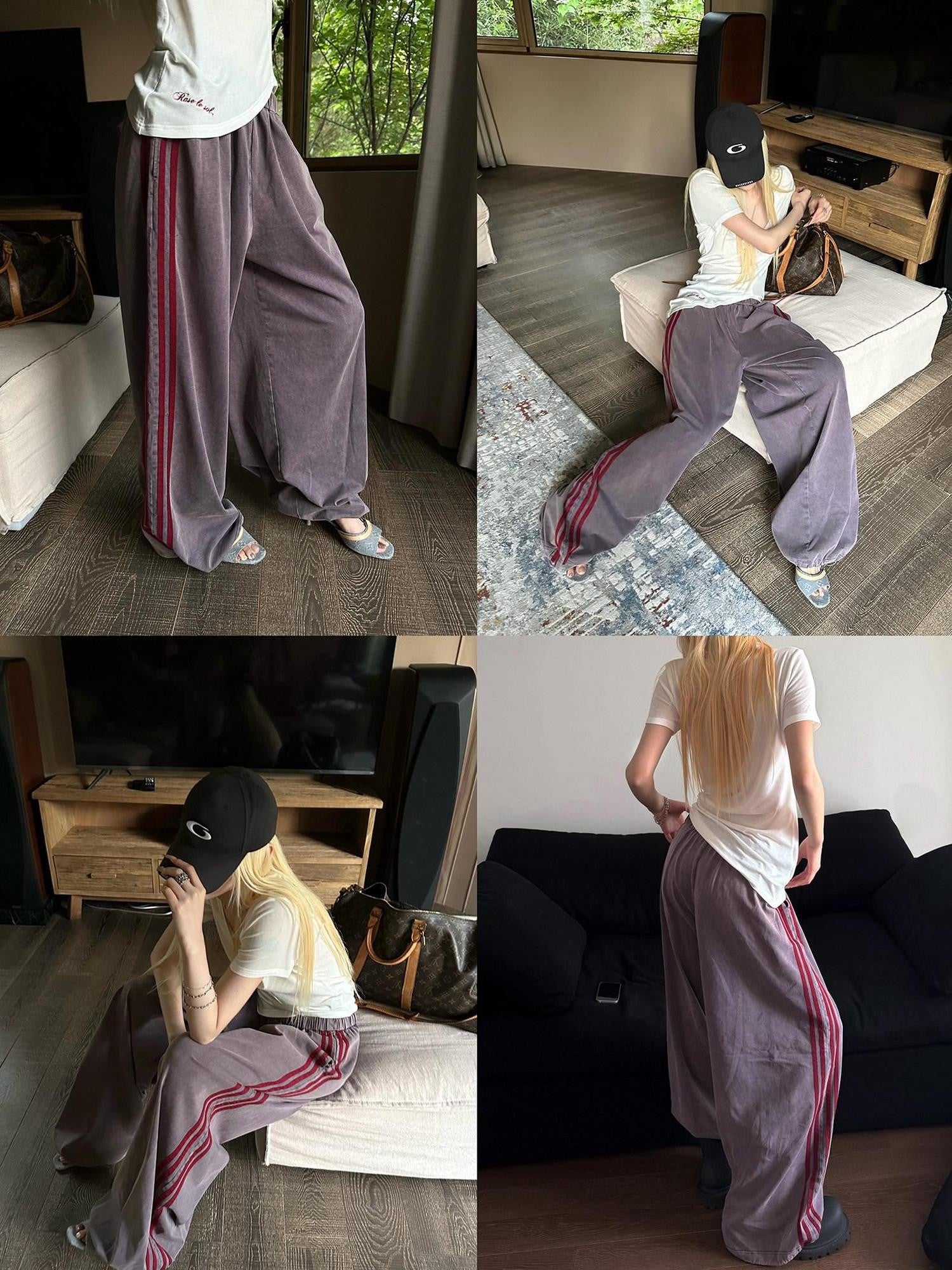 Rase le sol Washed Purple American Vintage Sweatpants Women's Wide-leg Pants
