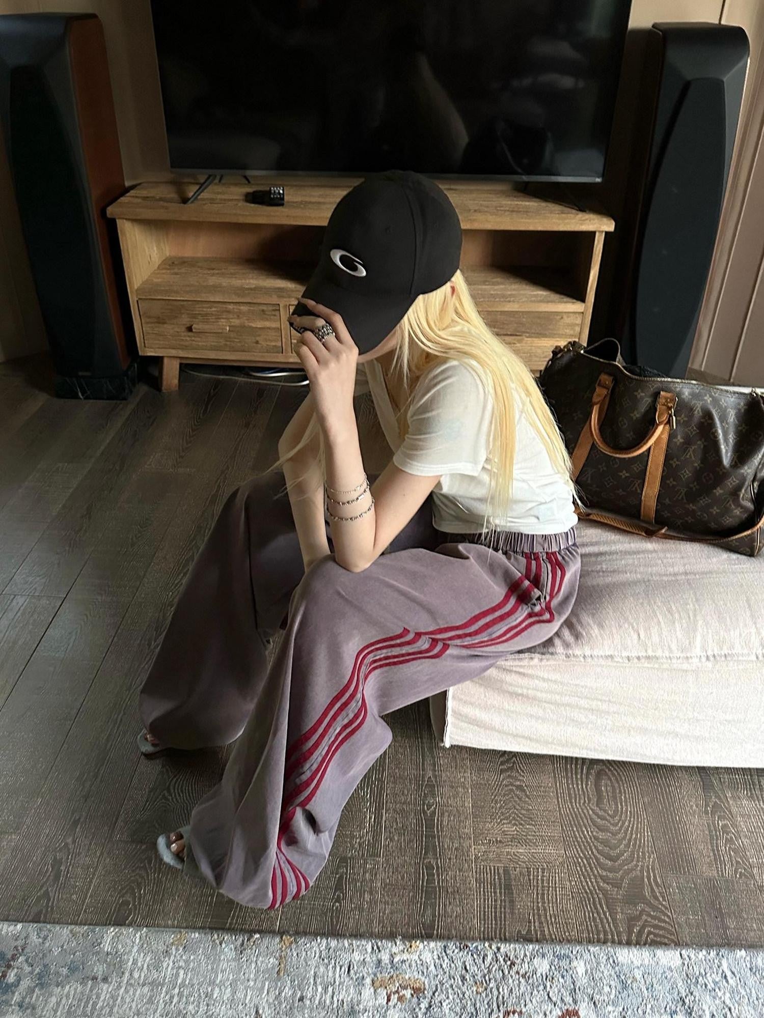 Rase le sol Washed Purple American Vintage Sweatpants Women's Wide-leg Pants