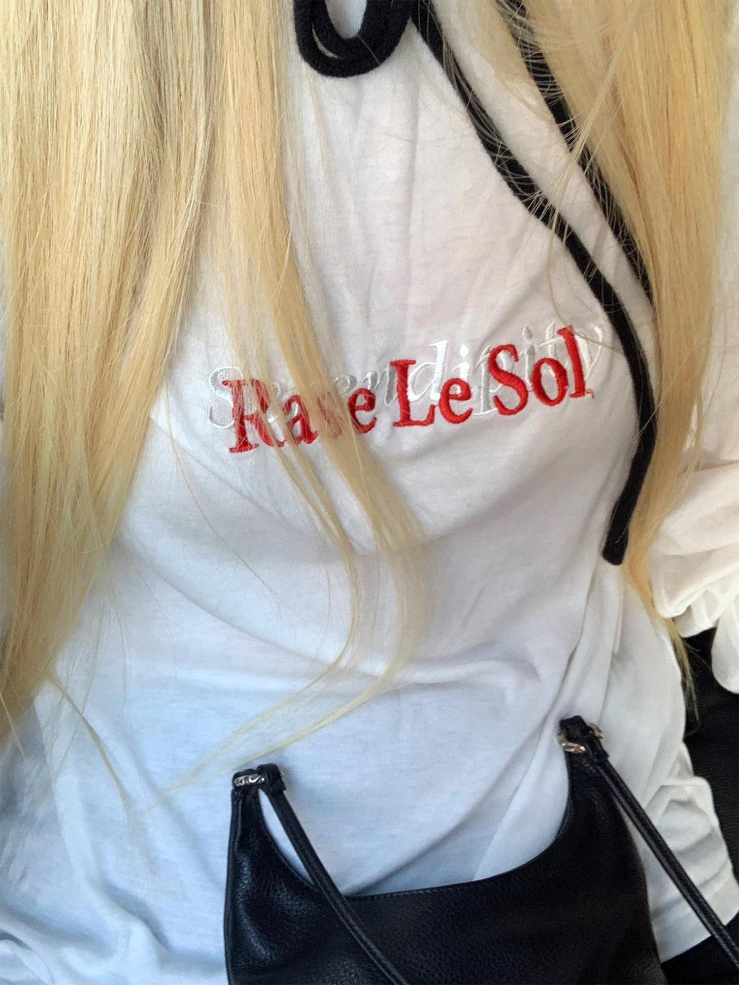 Rase le sol White Colorblock Letter Embroidery Relaxed Fit Women's Long Sleeve T-shirts