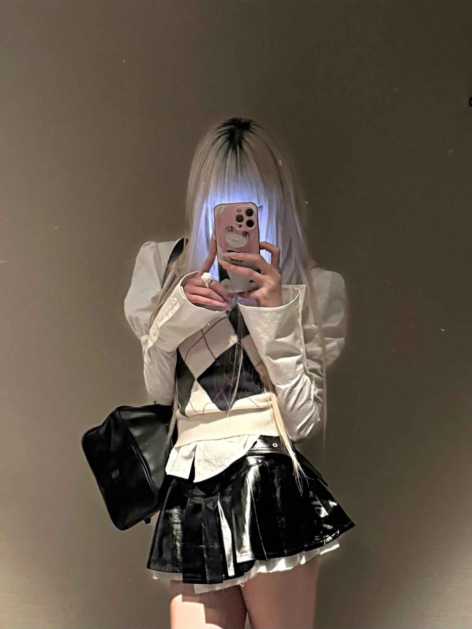 Rase le sol White Double Layer Collar Waist Cinched Long Sleeve Women's Shirts
