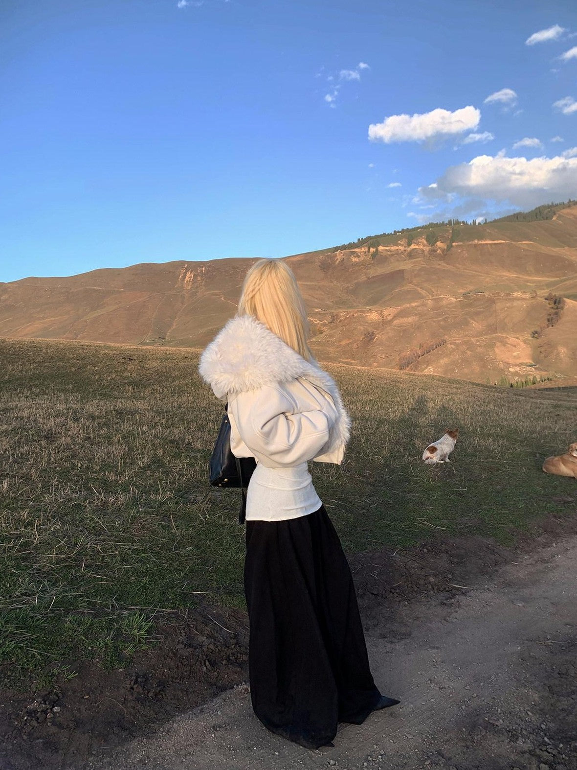 Rase le sol White Faux Fur Collar Fleece Lined Cropped Women's Plush Zip-up Hoodies