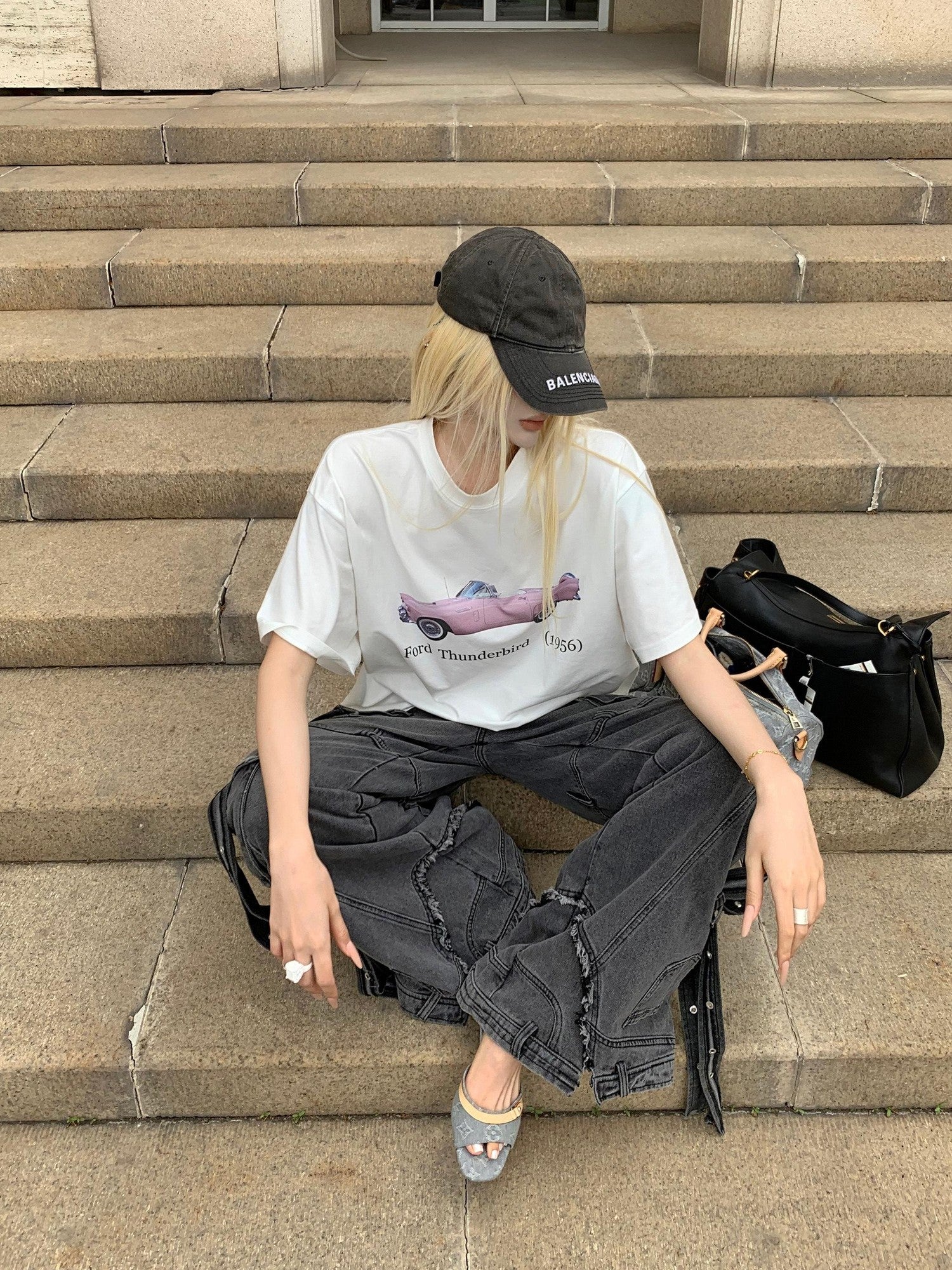 Rase le sol White Galloping Free American Graphic Print Women's Oversized T-shirts