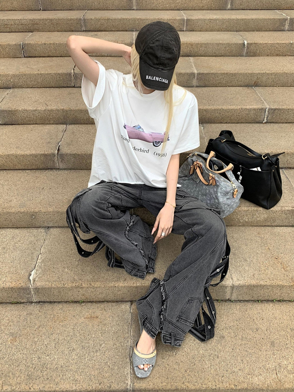Rase le sol White Galloping Free American Graphic Print Women's Oversized T-shirts