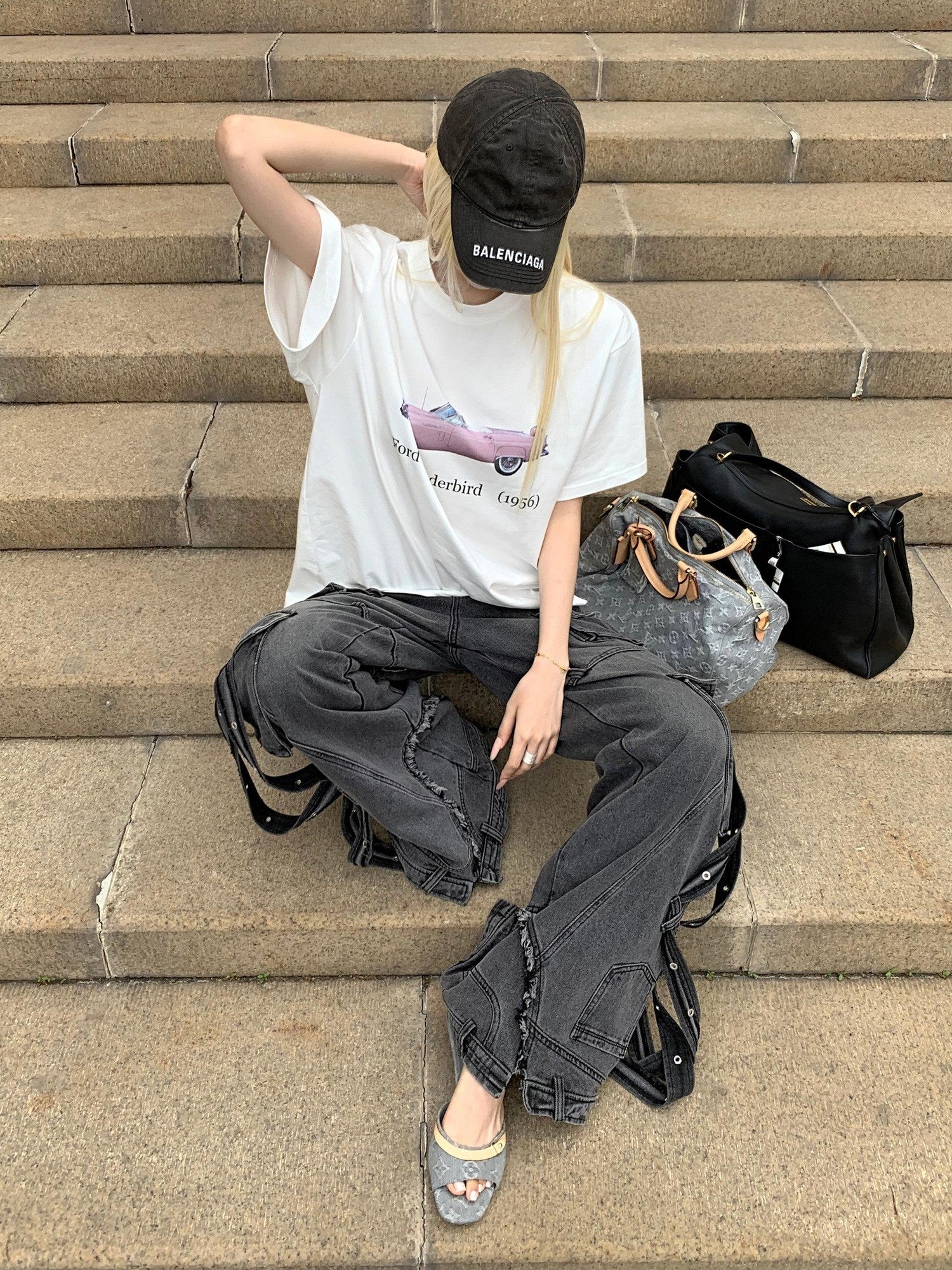 Rase le sol White Galloping Free American Graphic Print Women's Oversized T-shirts