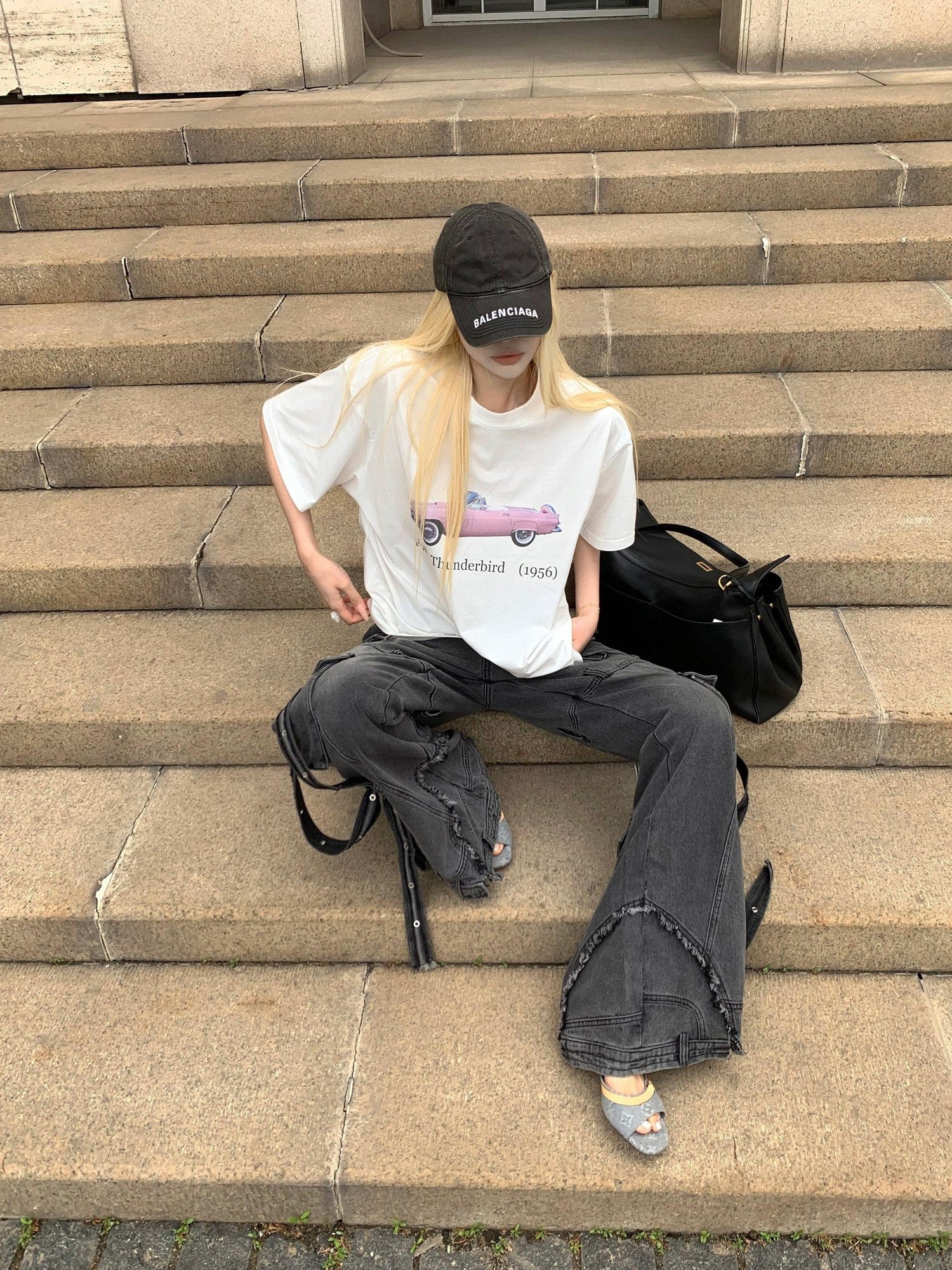 Rase le sol White Galloping Free American Graphic Print Women's Oversized T-shirts