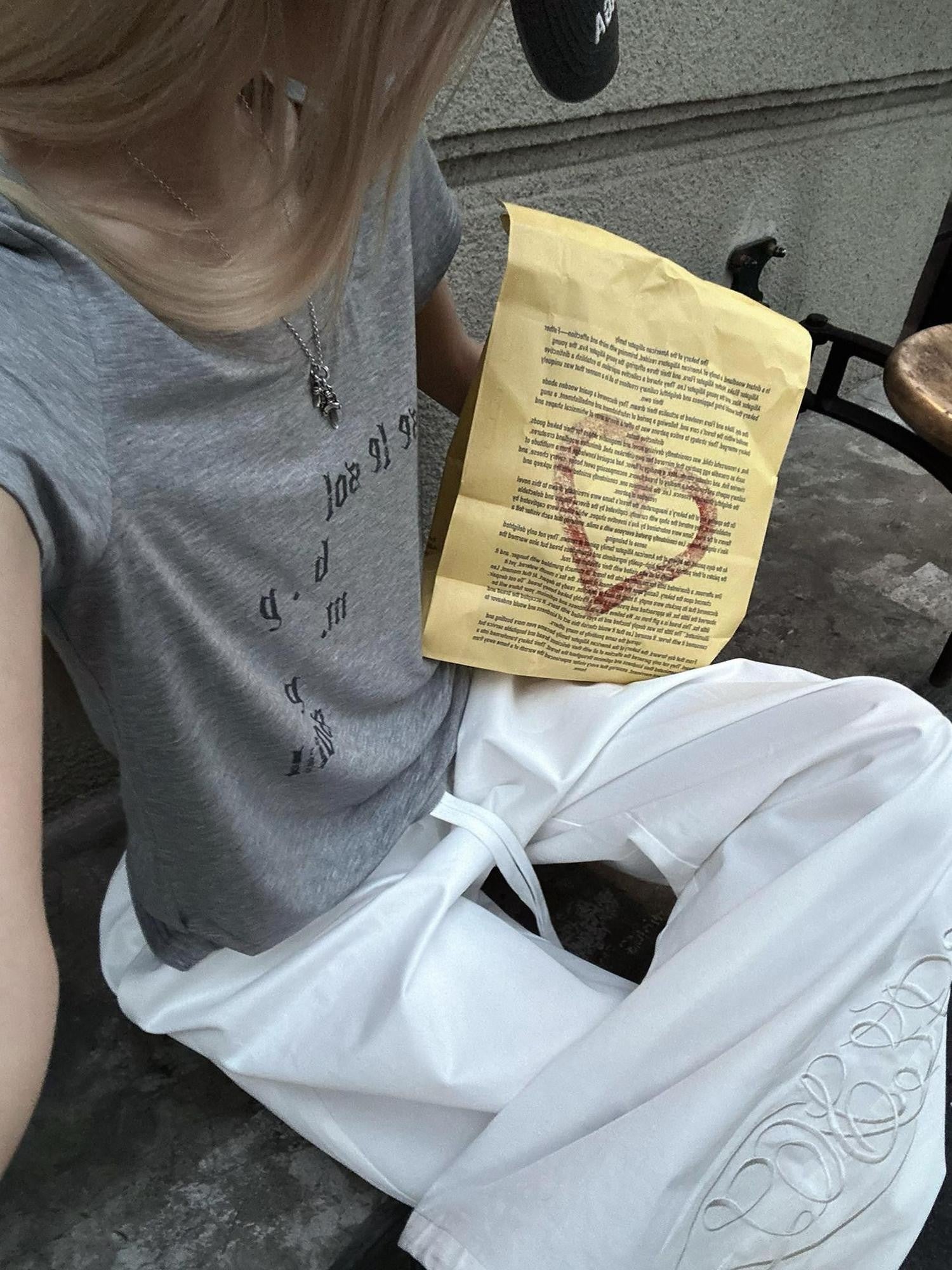 Rase le sol White Letter Embroidered Loose Straight Women's Wide-leg Pants