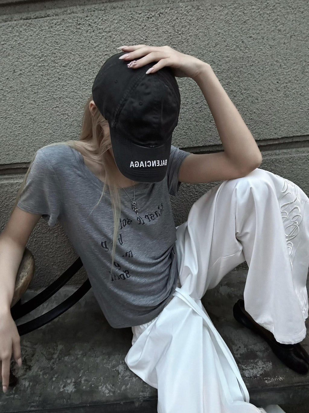 Rase le sol White Letter Embroidered Loose Straight Women's Wide-leg Pants