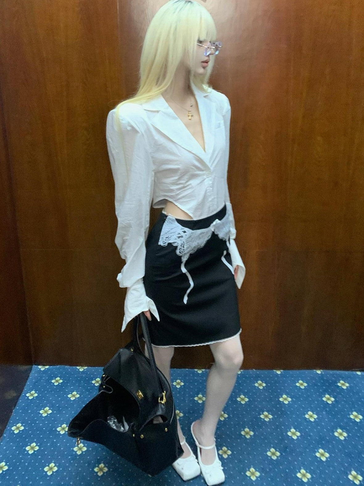 Rase le sol White One Piece Waist Cinching Structured Long Sleeve Women's Blouses