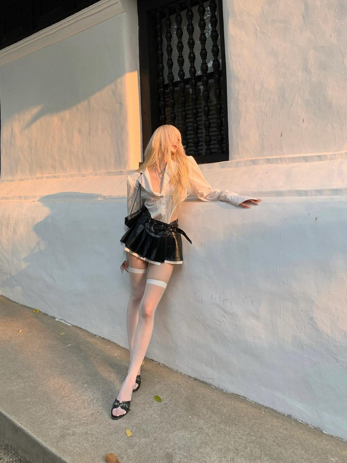 Rase le sol White One Piece Waist Cinching Structured Long Sleeve Women's Blouses
