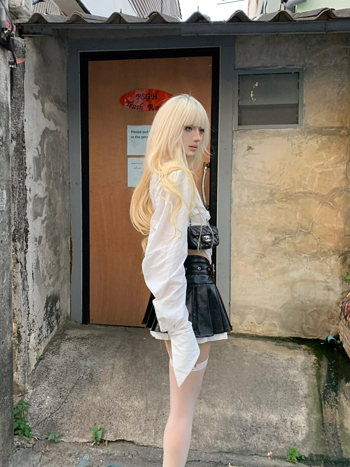 Rase le sol White One Piece Waist Cinching Structured Long Sleeve Women's Blouses