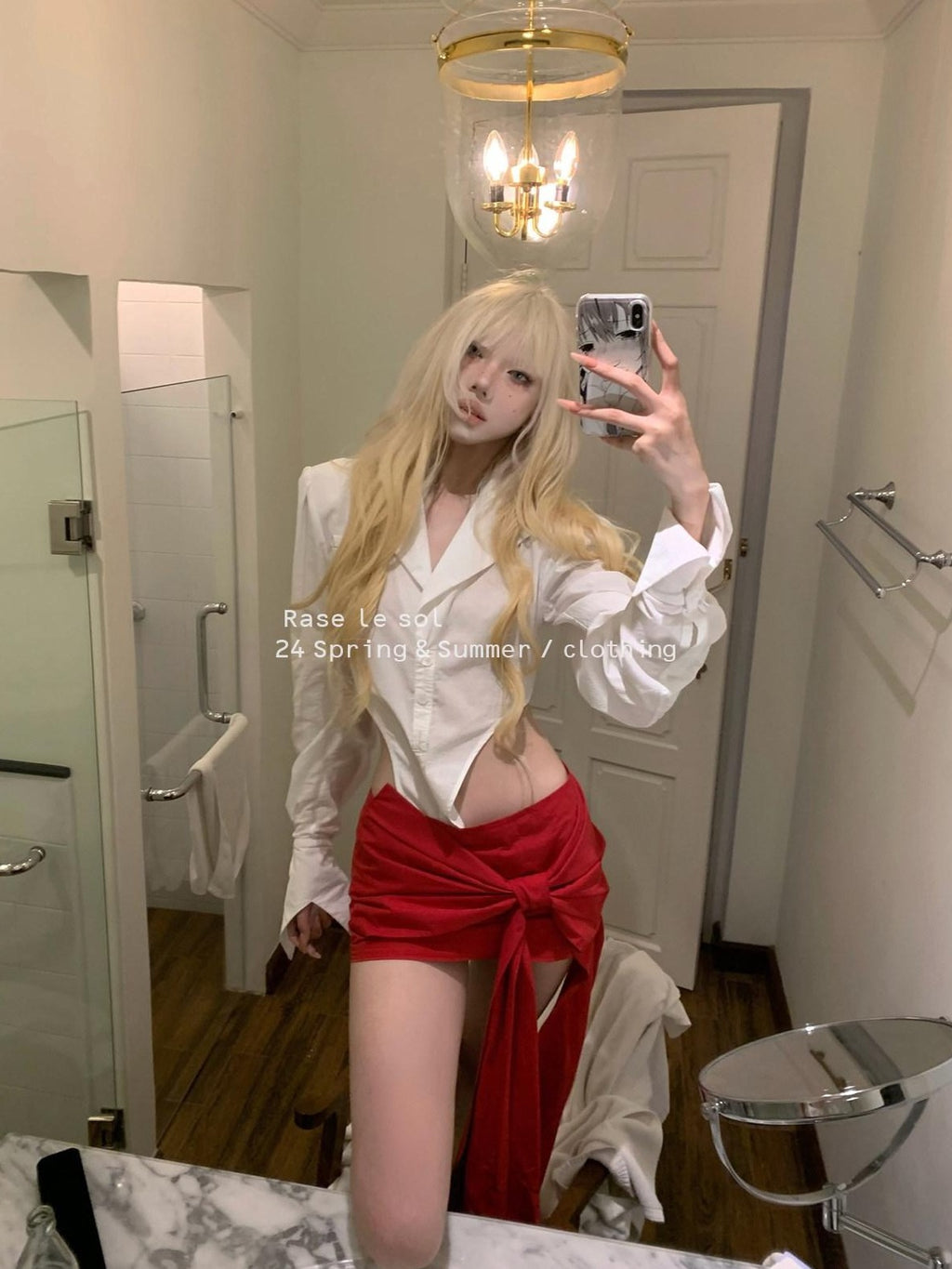 Rase le sol White One Piece Waist Cinching Structured Long Sleeve Women's Blouses