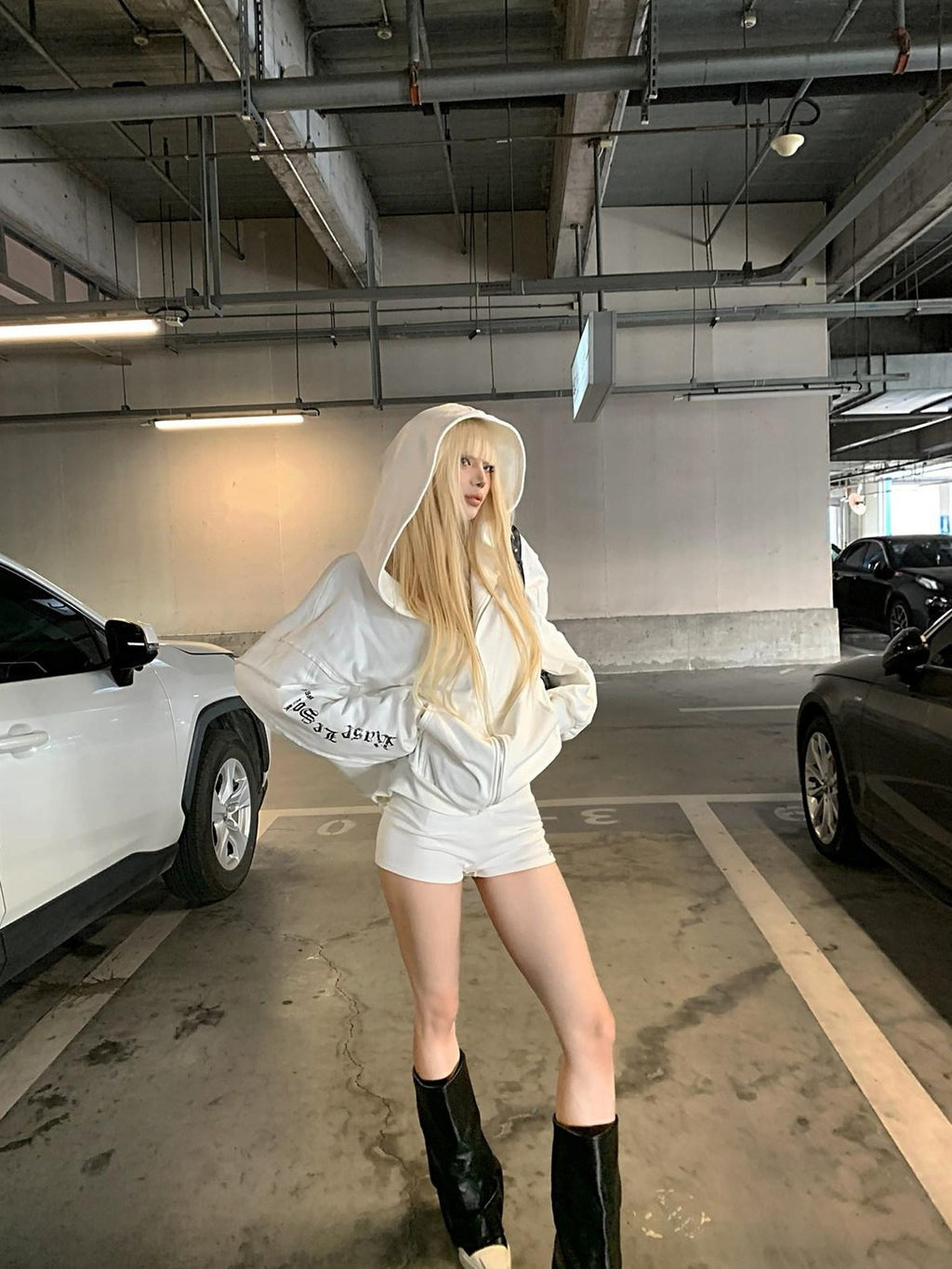 Rase le sol White Oversized Loose Open Front American Streetwear Women's Zip-up Hoodies