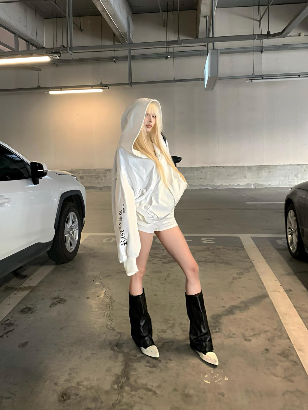 Rase le sol White Oversized Loose Open Front American Streetwear Women's Zip-up Hoodies